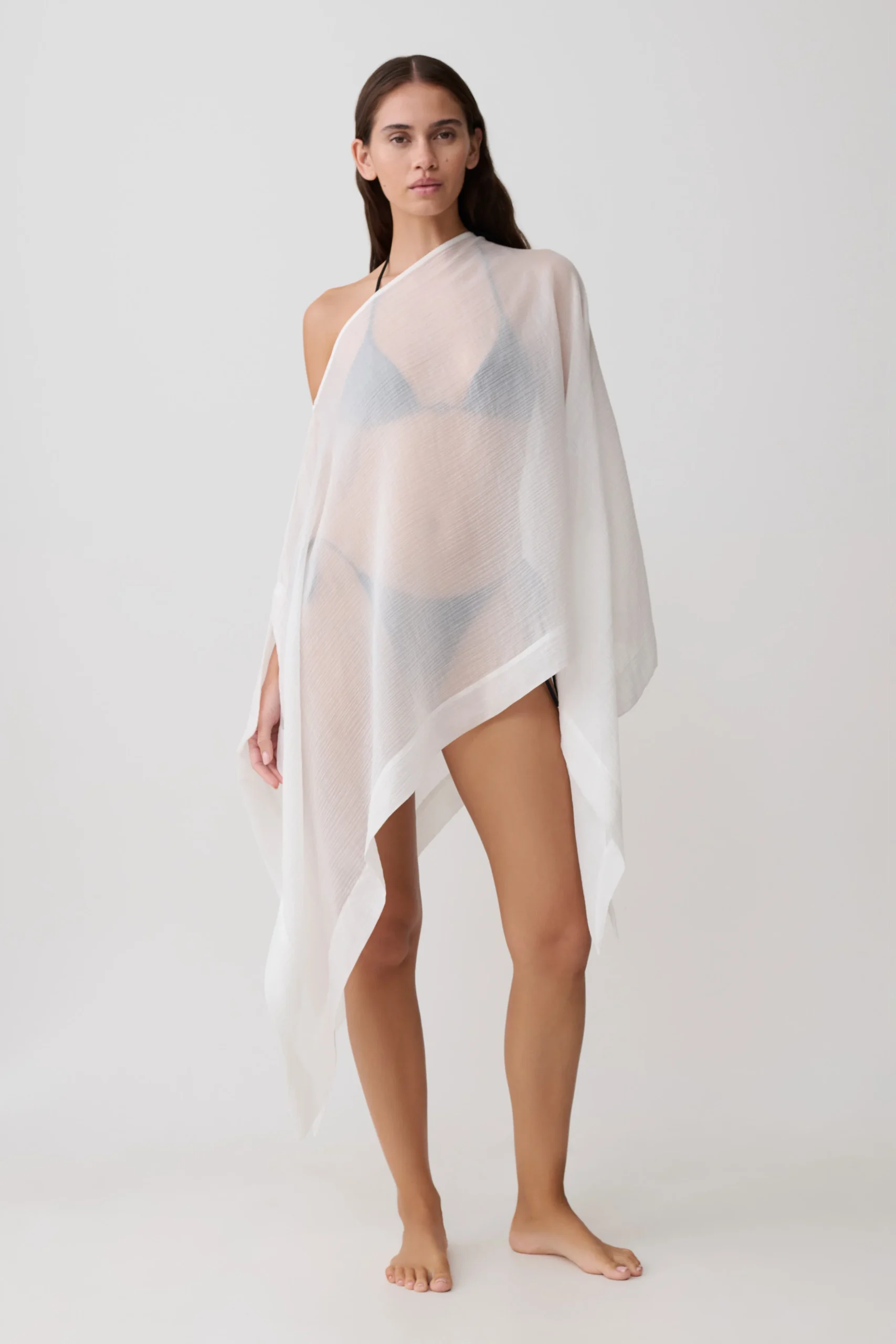 LeilaniSheer Draped Asymmetric Top - Ivory