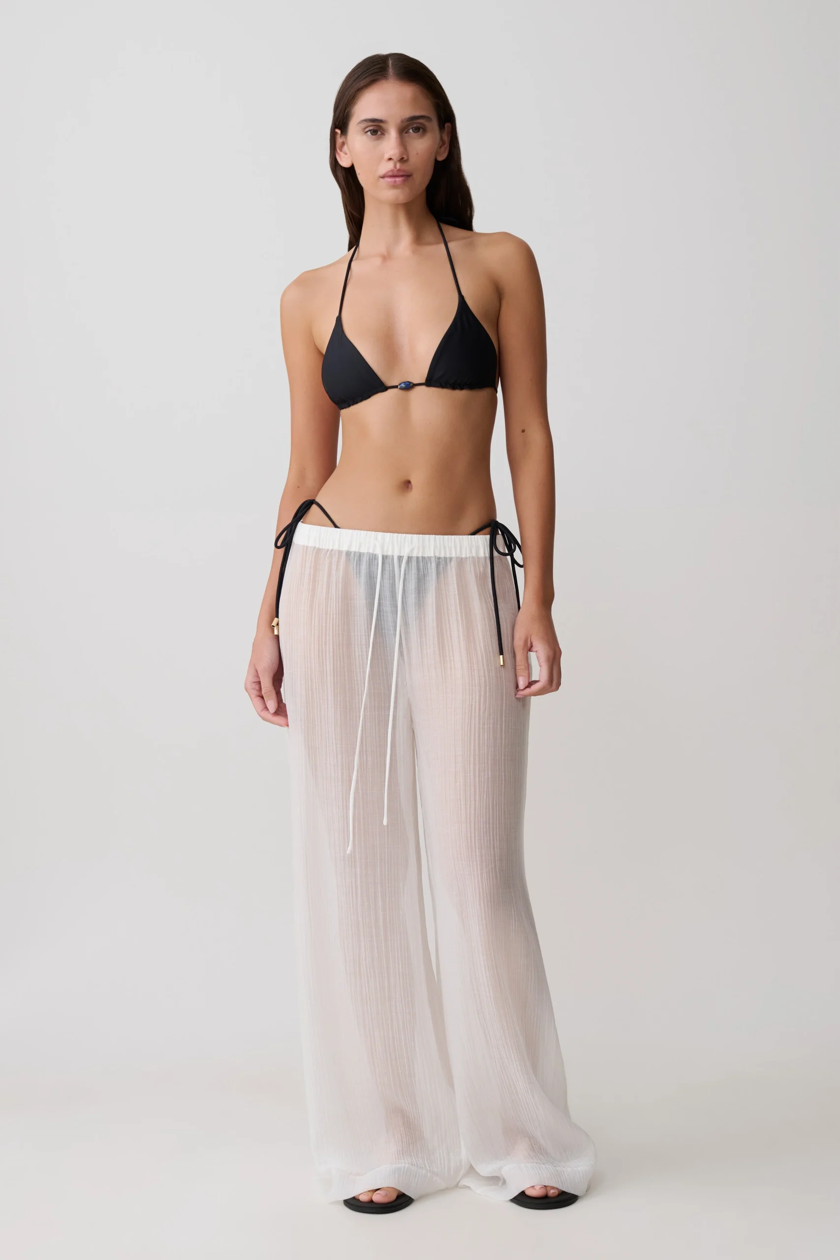 LeilaniSheer Drawstring Wide Leg Pants - Ivory
