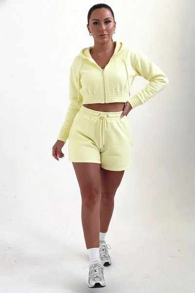 Lemon Zip Up Hoodie & High Waisted Shorts Co-ord Set - Eliza