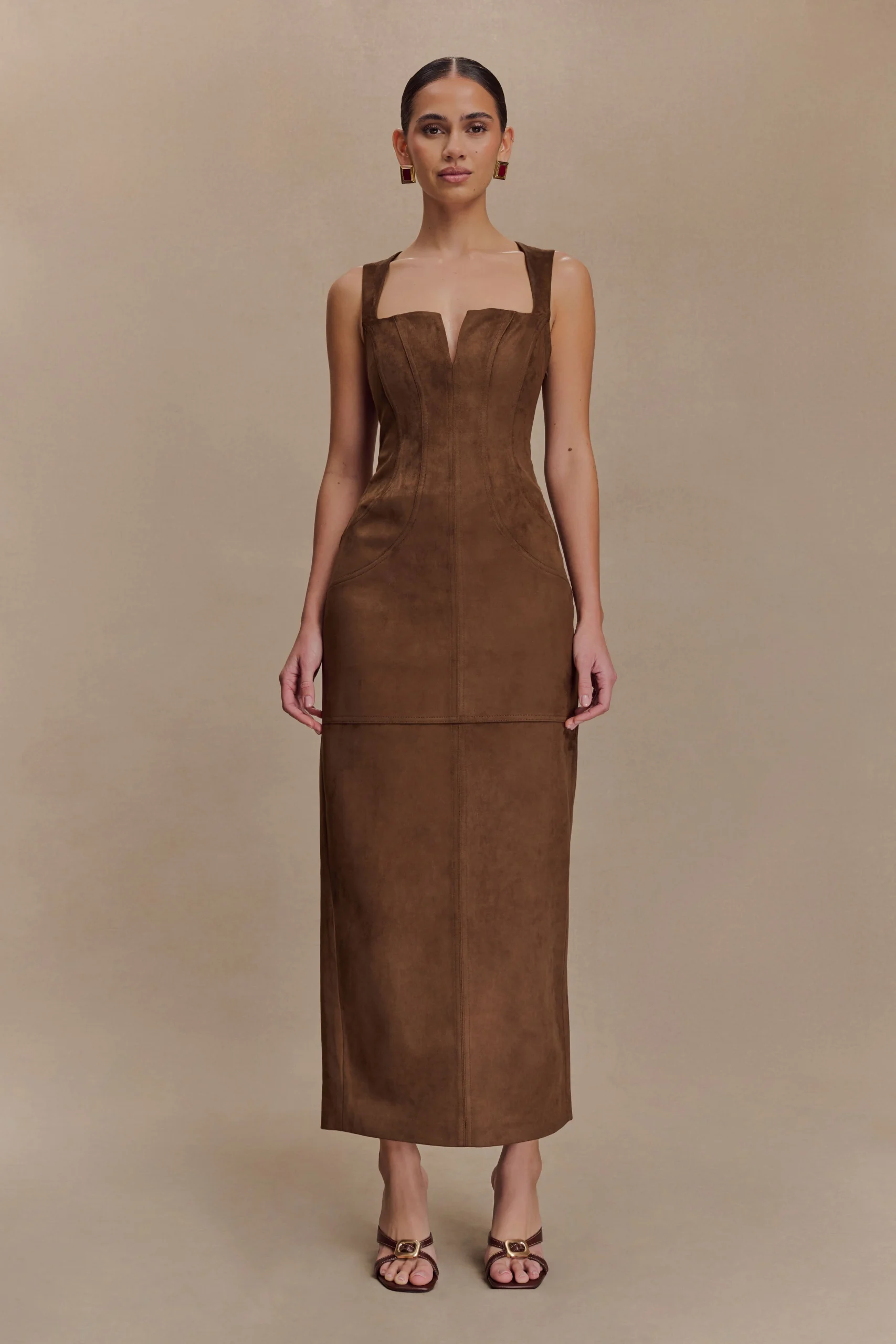 LiamFINAL SALEFaux Suede Maxi Dress - Dark Chocolate