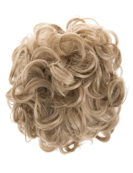 Light Gold Synthetic Drawstring And Clip Wavy Scrunchie Bun - Sammy