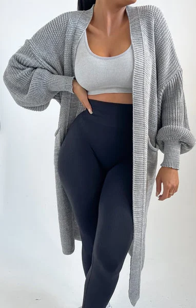 Light Grey Knitted Long Sleeve Midi Cardigan - Georgia