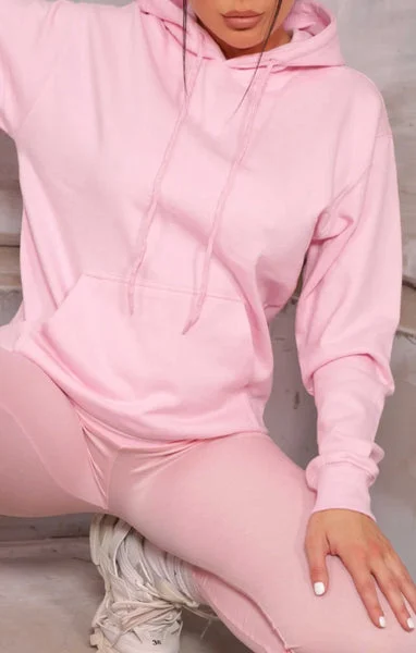 Light Pink OVERSIZED LONG SLEEVE FRONT POCKET DRAWSTRING FLEECE HOODIE - STELLA