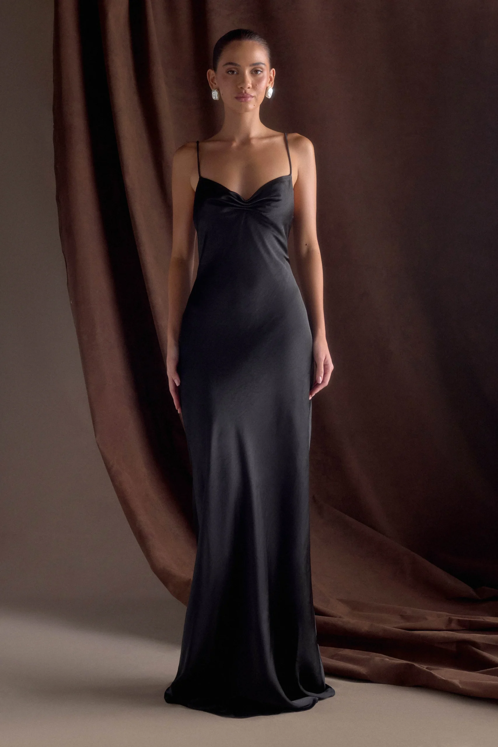 LillySweetheart Satin Maxi Dress - Black