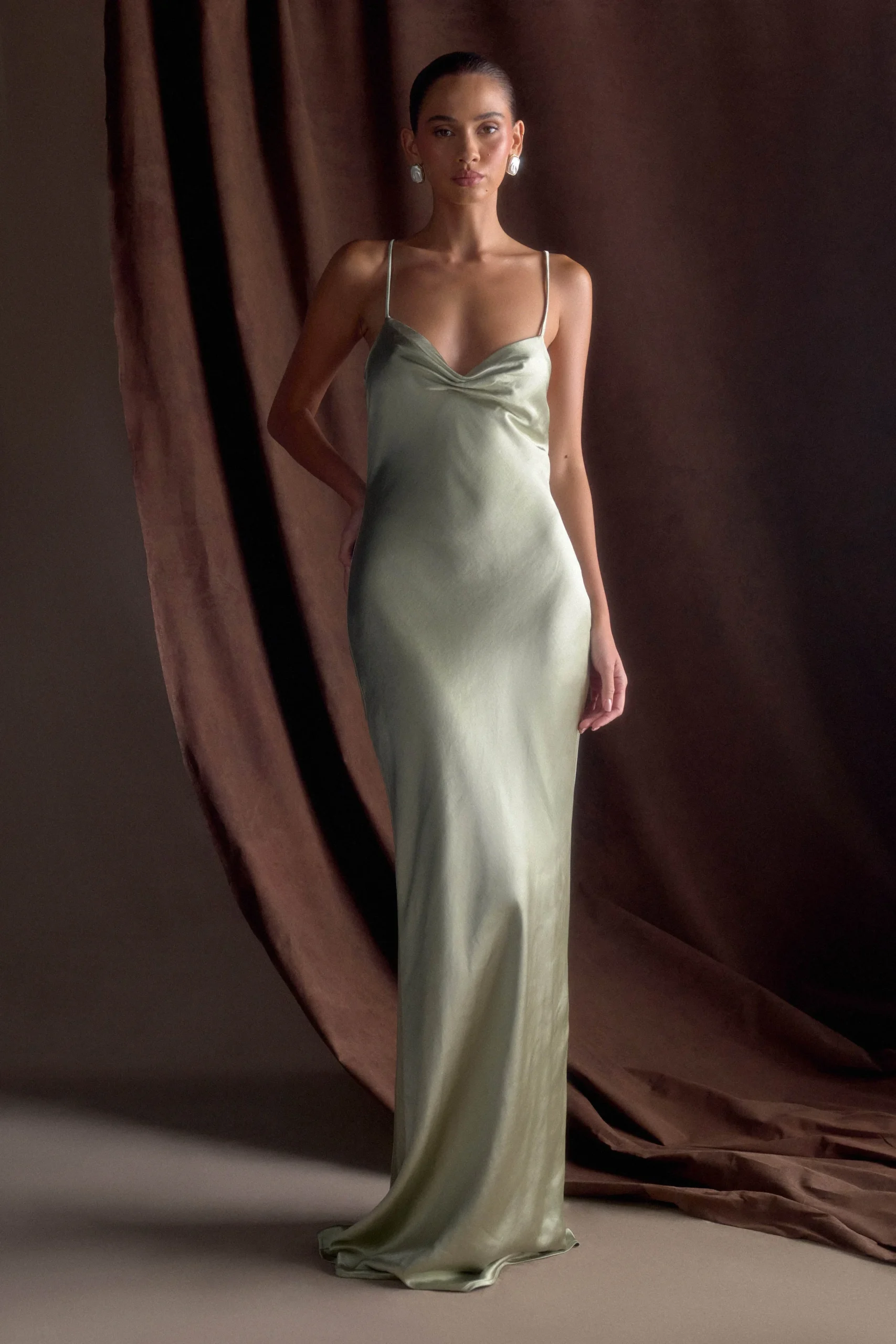 LillySweetheart Satin Maxi Dress - Sage