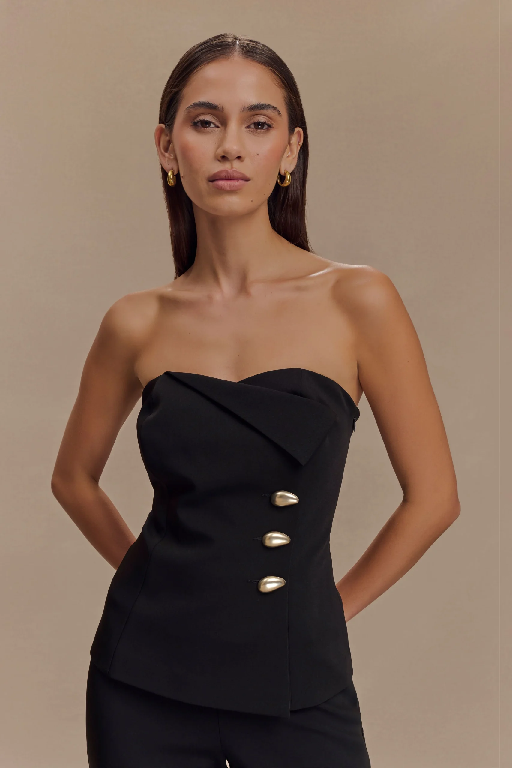 LindieStrapless Suiting Top - Black