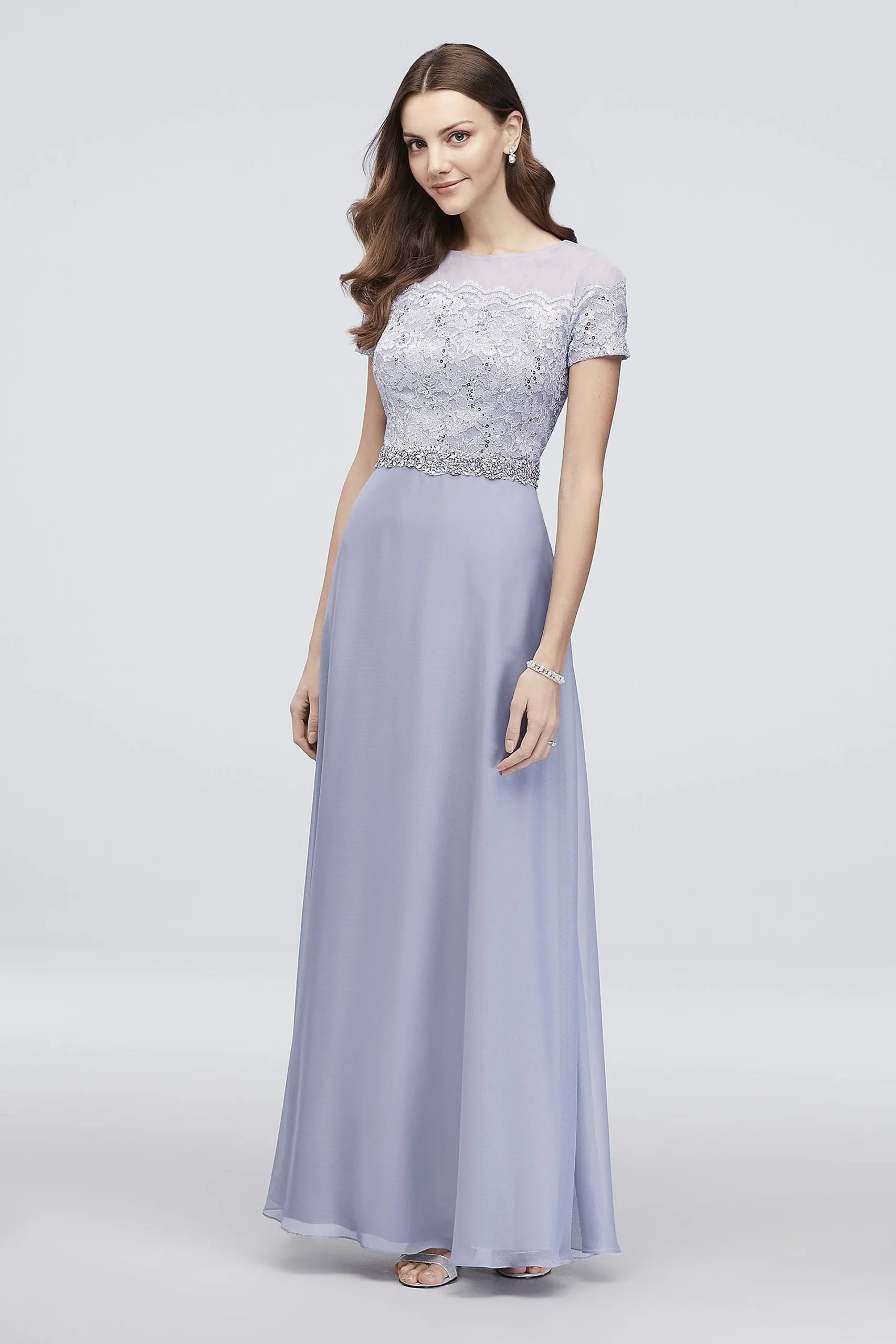A-Line Lace Illusion Dress with Beaded Waist
