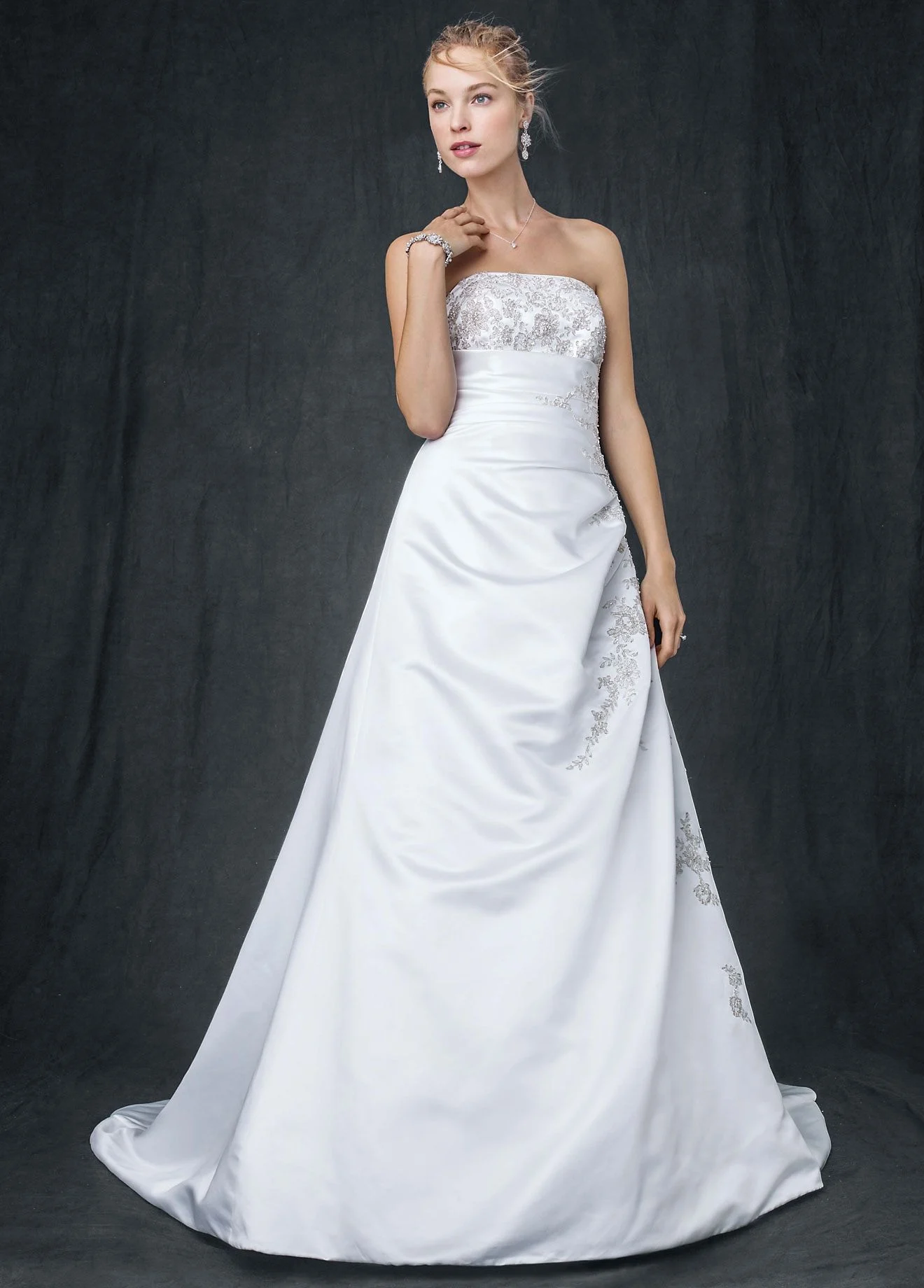 A-Line Side Drape Strapless Gown