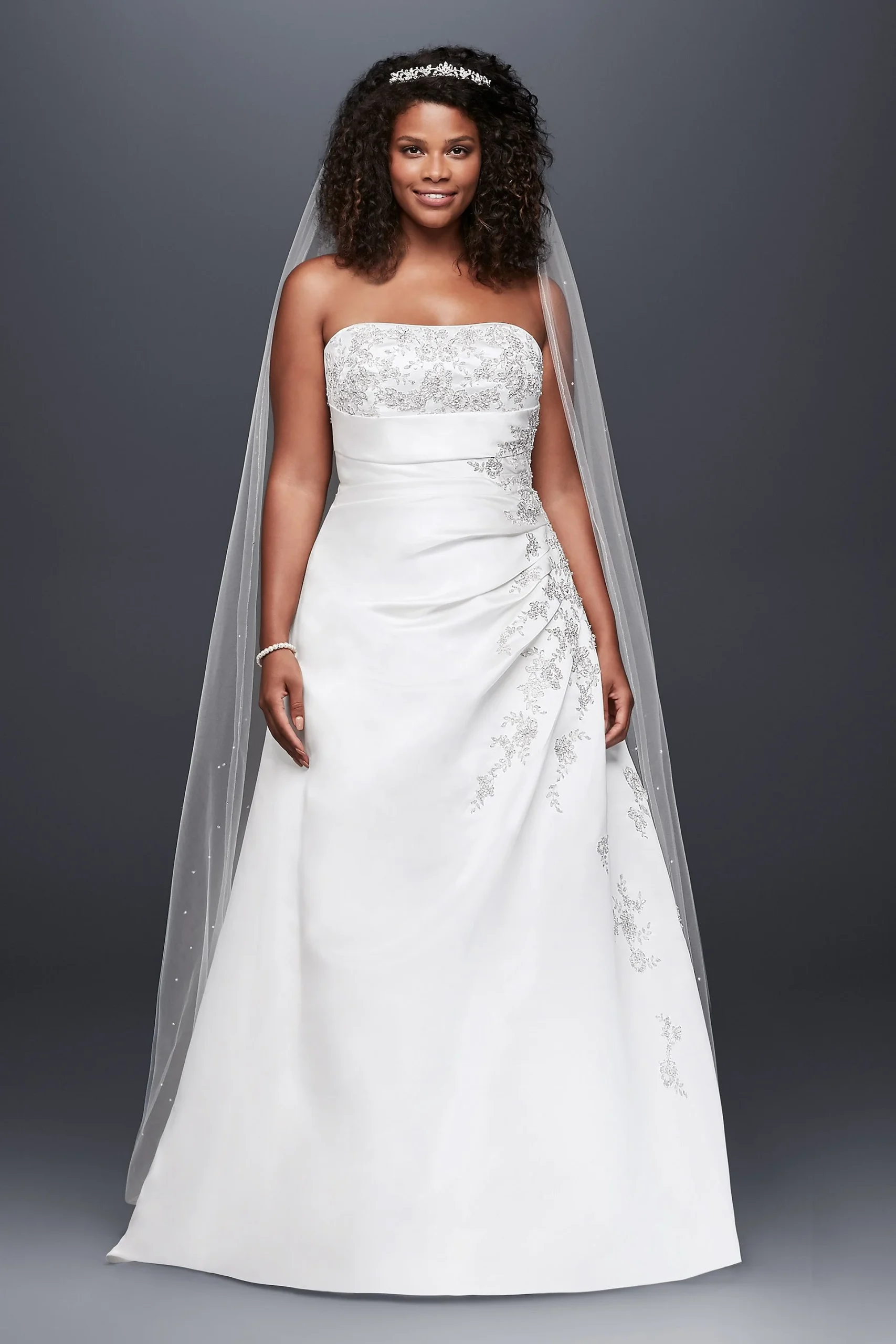 A-Line Side Drape Strapless Plus Gown