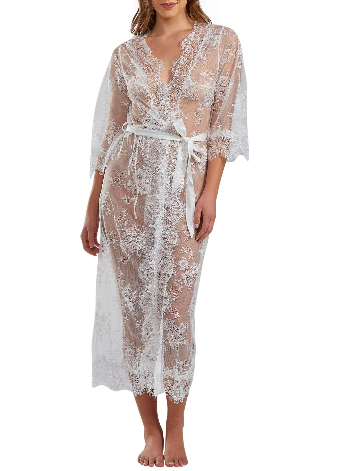 Long Bridal Sheer Lace Robe – Jasmine