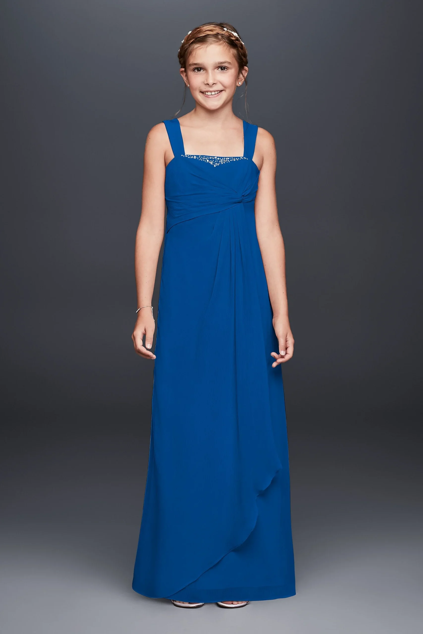 Long Crinkle Chiffon Dress with Twist Front