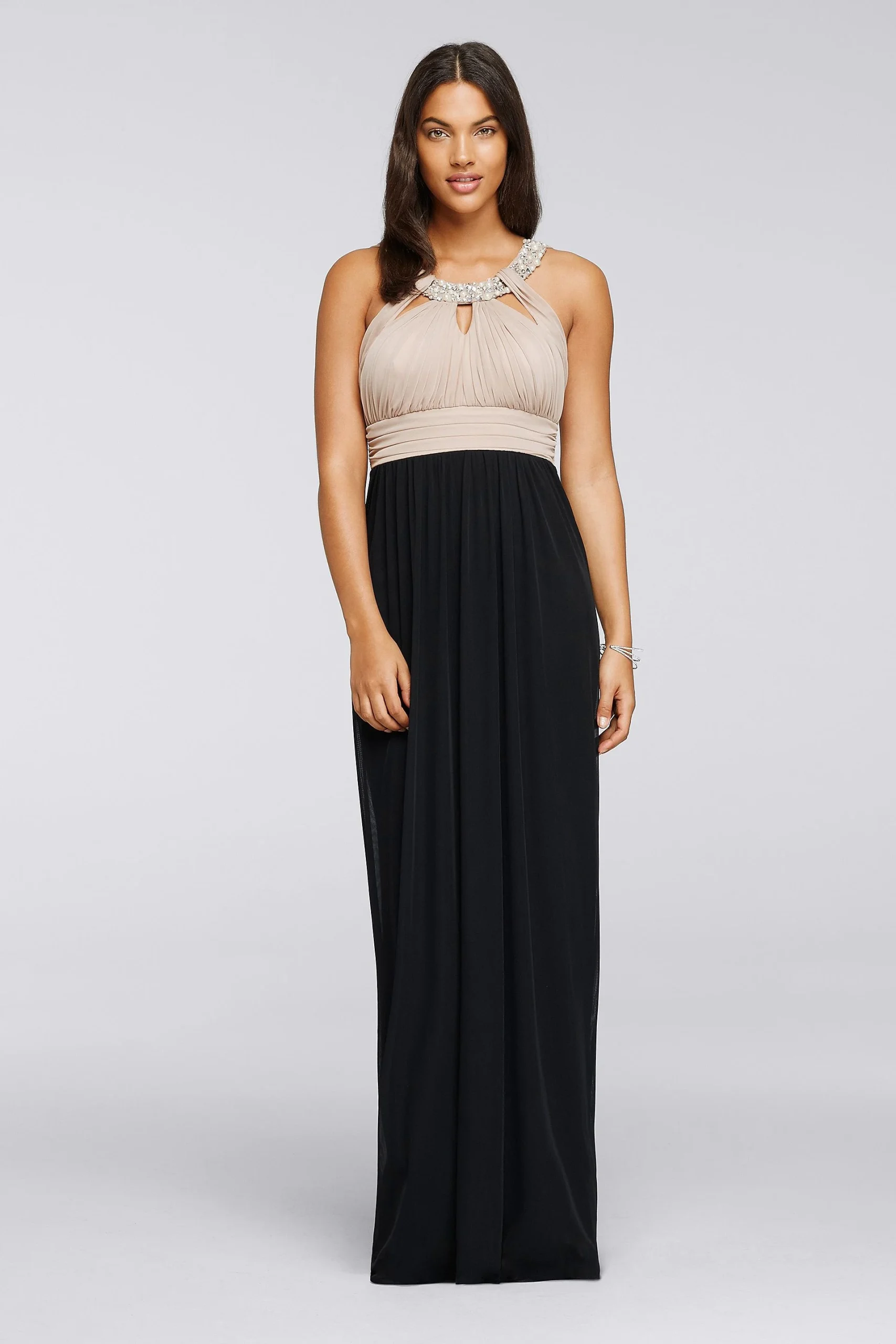 Long Halter Dress with Crystal Beaded Details