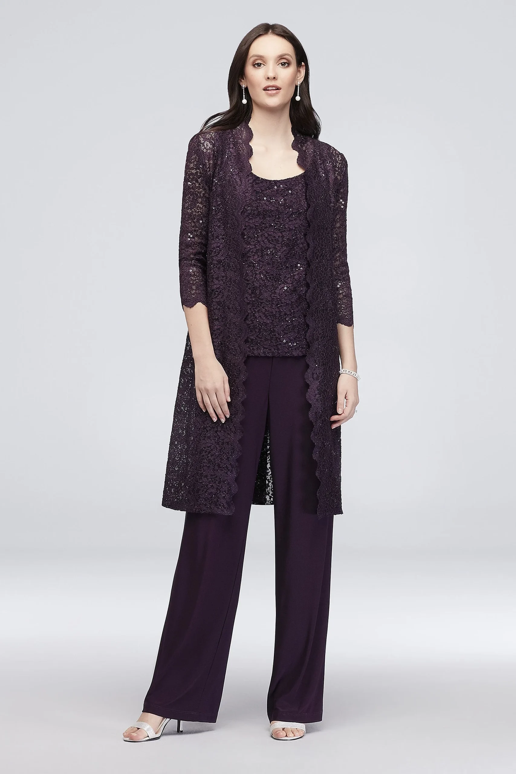 Long Lace Jacket Three-Piece Plus Size Pantsuit