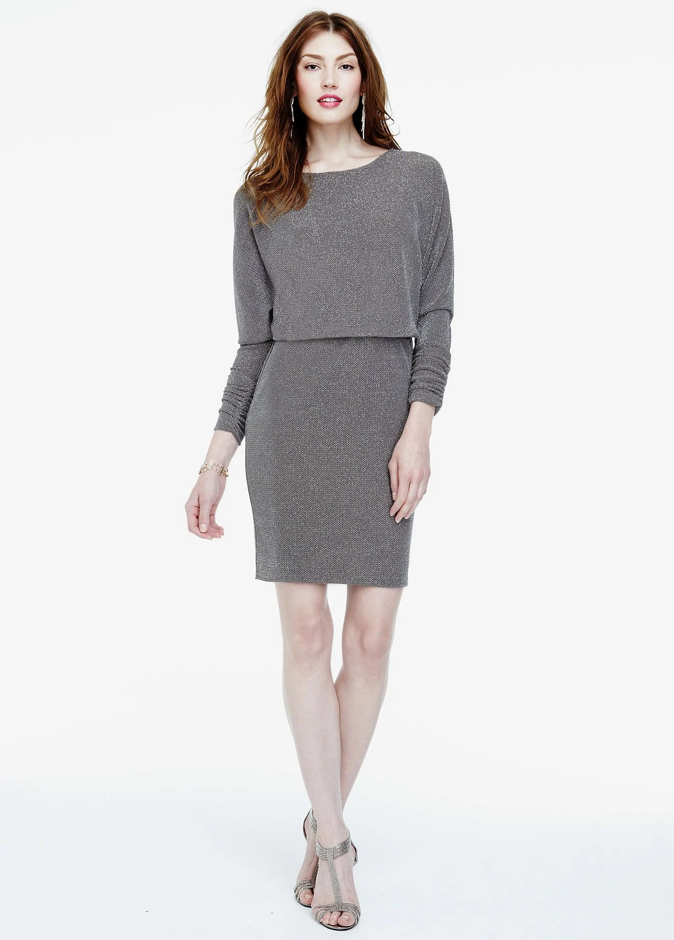 Long Ruched Sleeve Blouson Dress