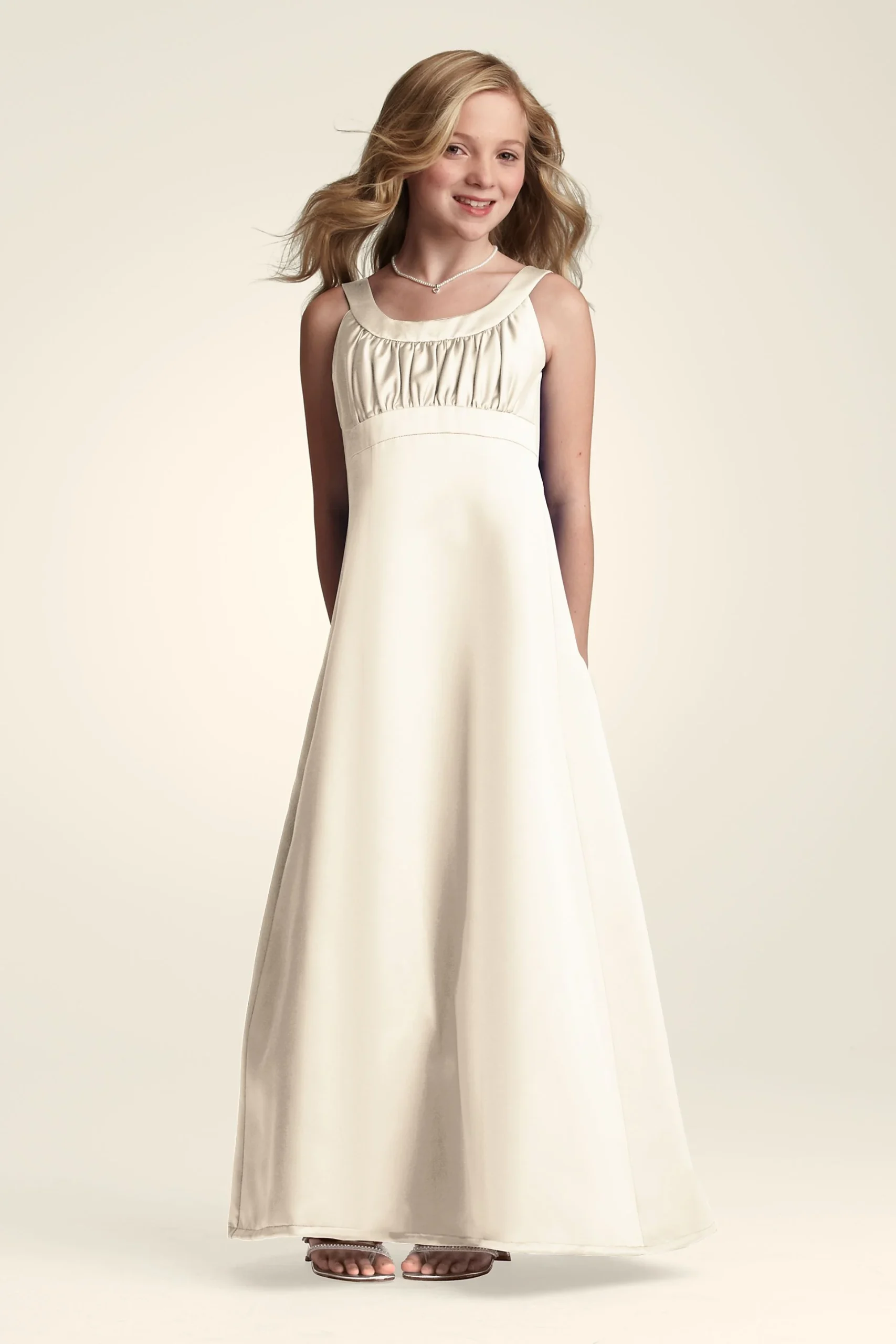 Long Satin Dress with Pleating at Bust