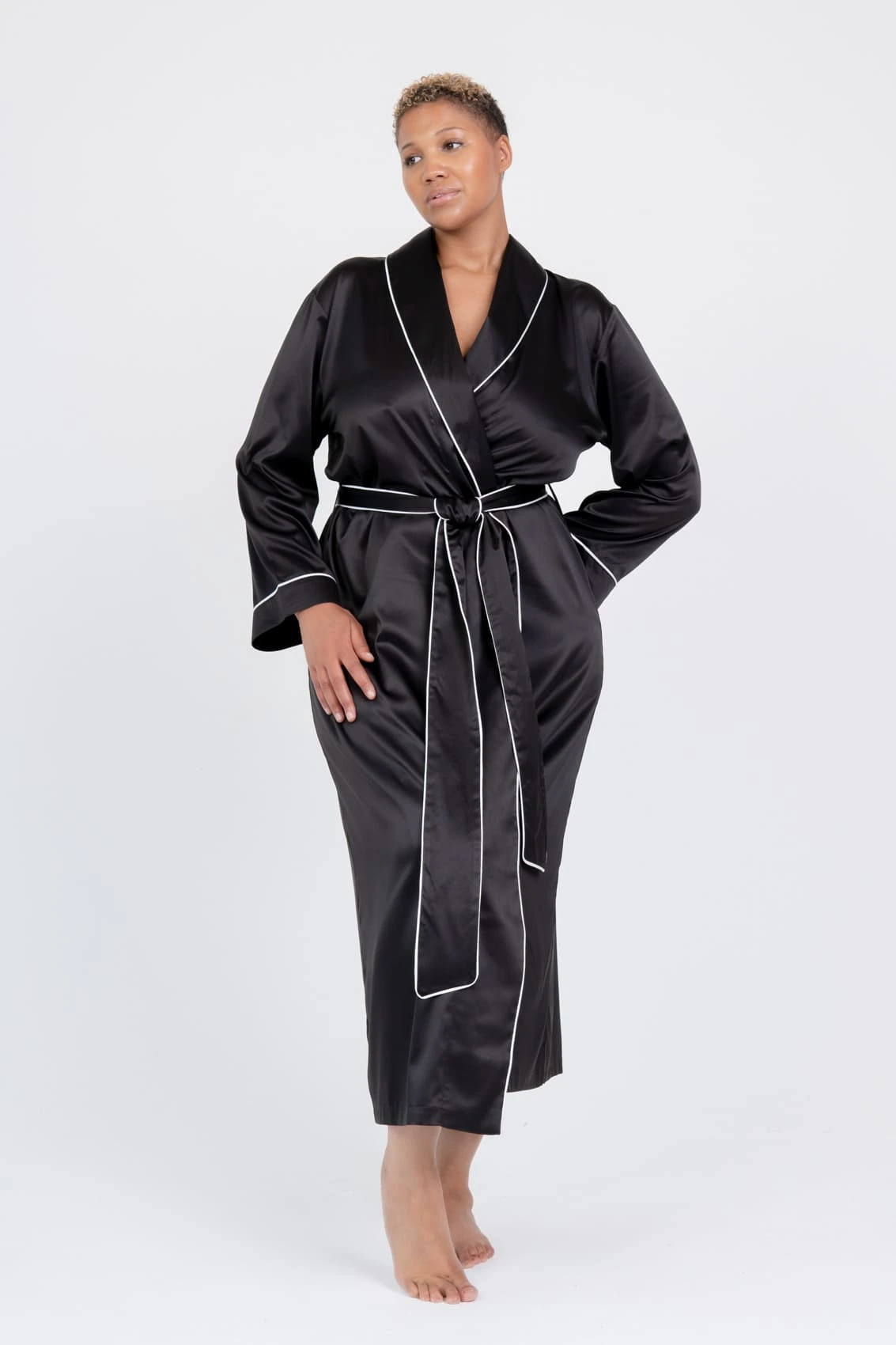Long Satin Dressing Gown in Black