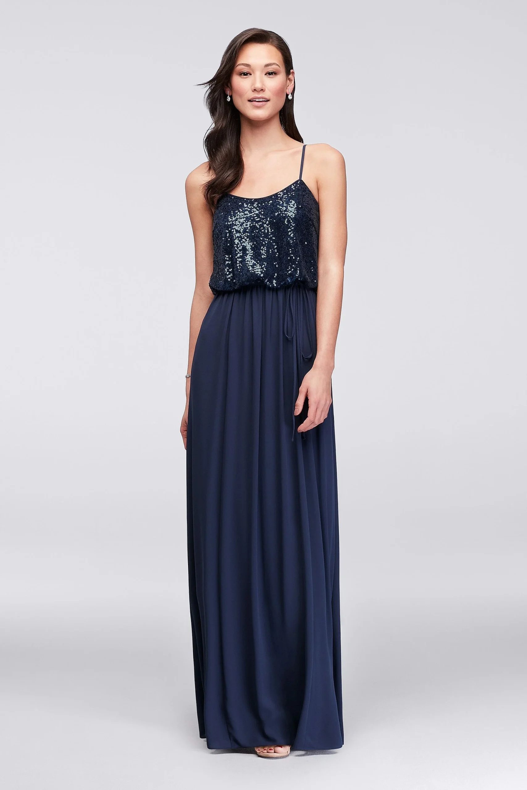 Long Sequin Blouson Bridesmaid Dress