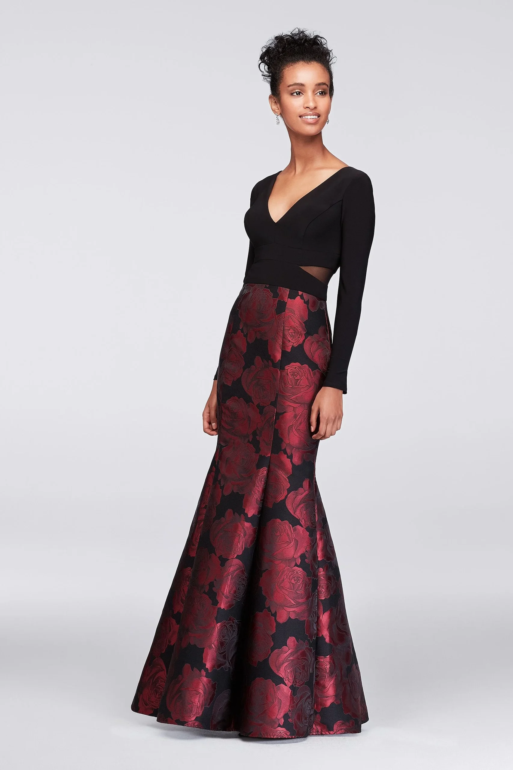 Long Sleeve Jersey and Brocade Mermaid Gown