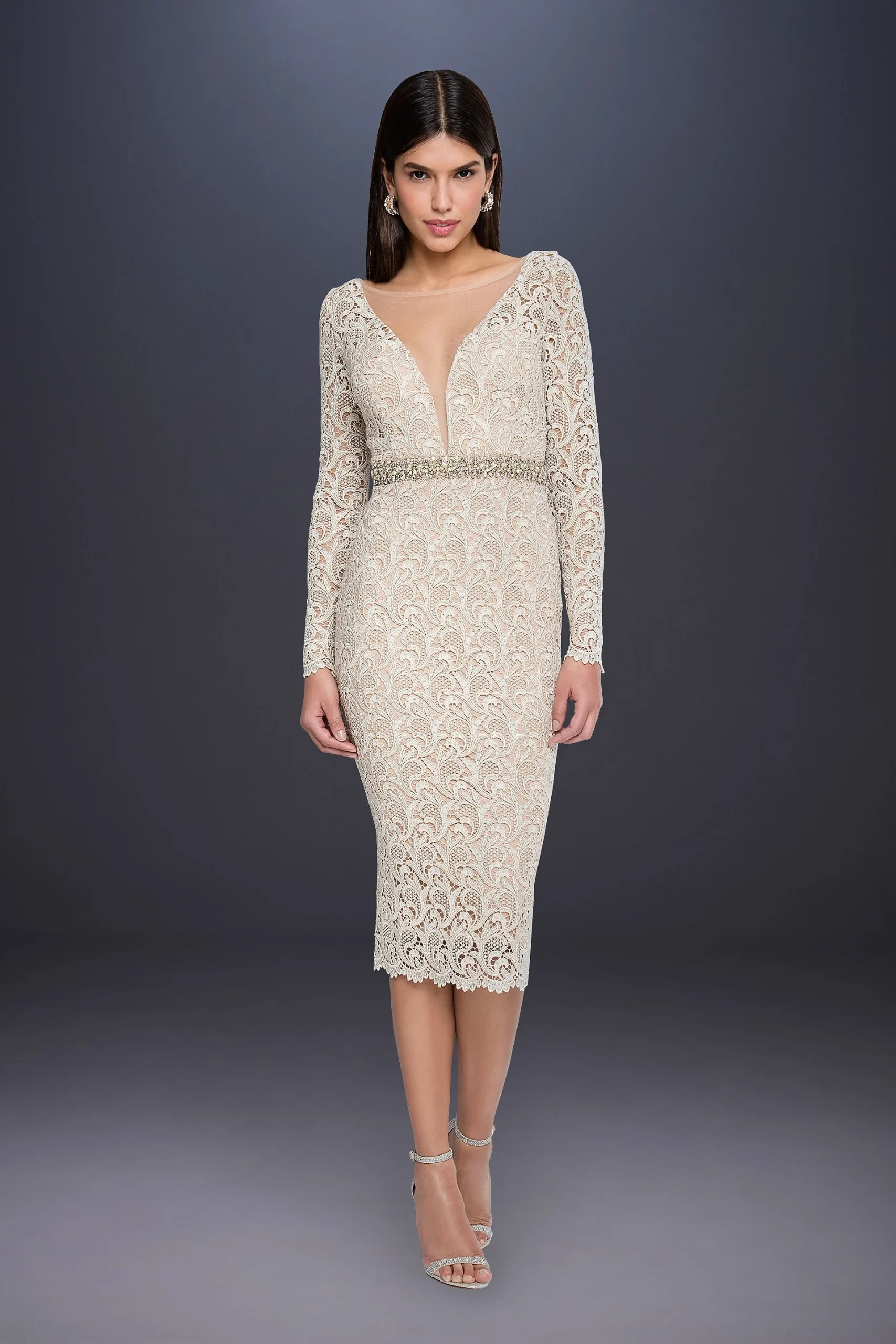 Long Sleeve Lace Short Wedding Dresswith Beading