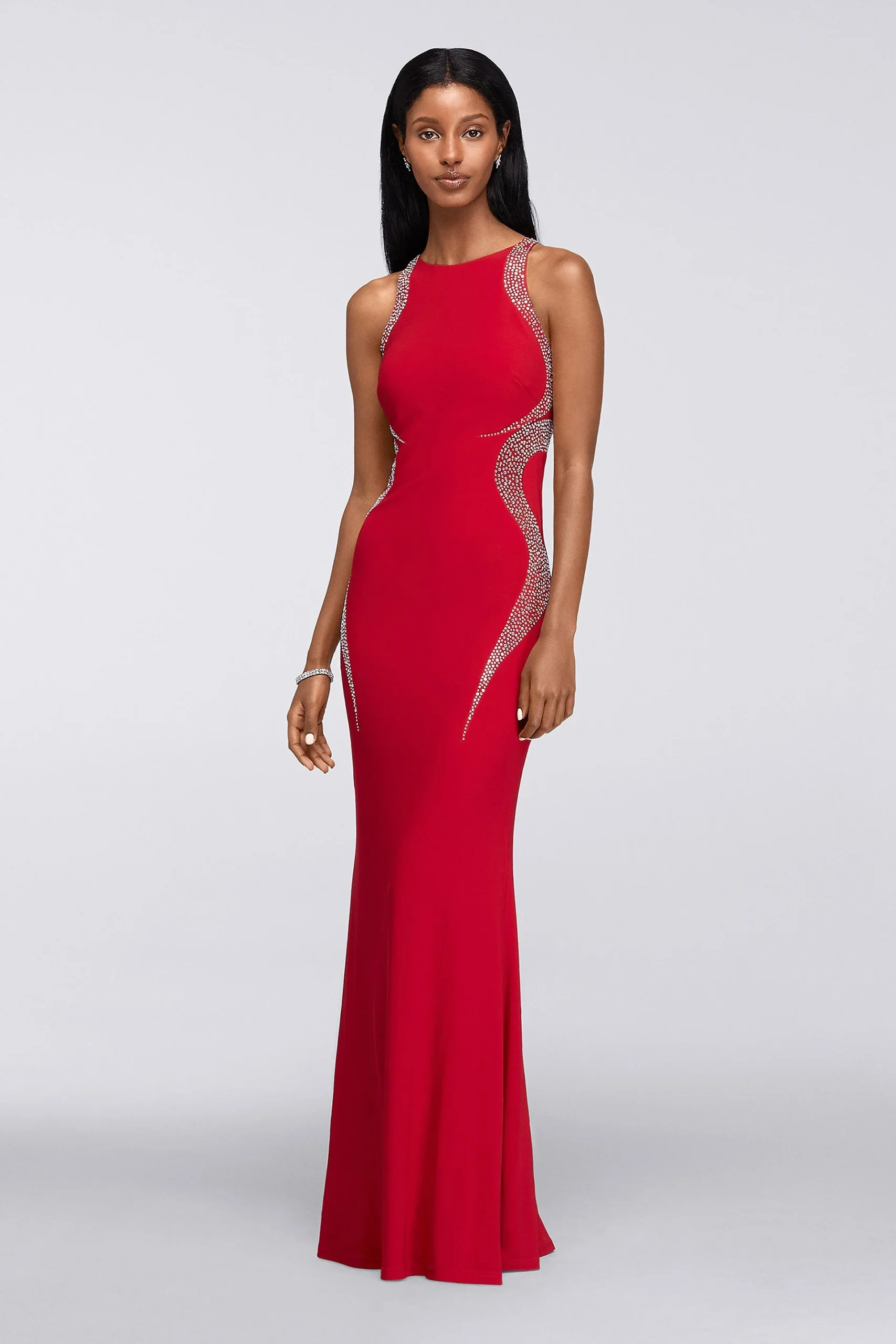 Long Stretch Jersey Beaded Halter Dress