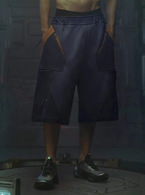 Loose Street Sports Style Pure Cotton Color Matching Eight Pockets Breathable Elastic Waist Cyberpunk Short Pants