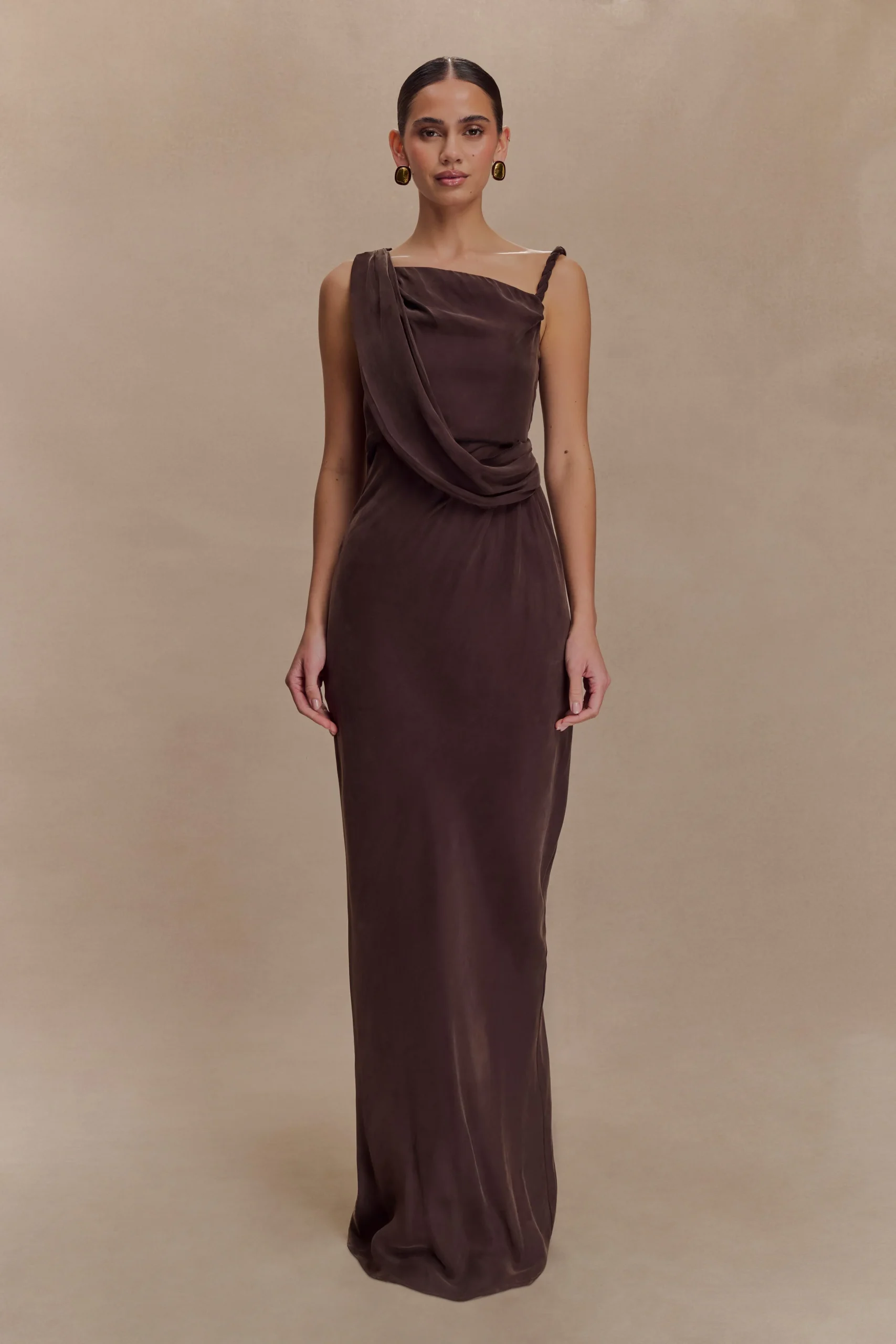 LorieanneDraped Maxi Dress - Dark Chocolate