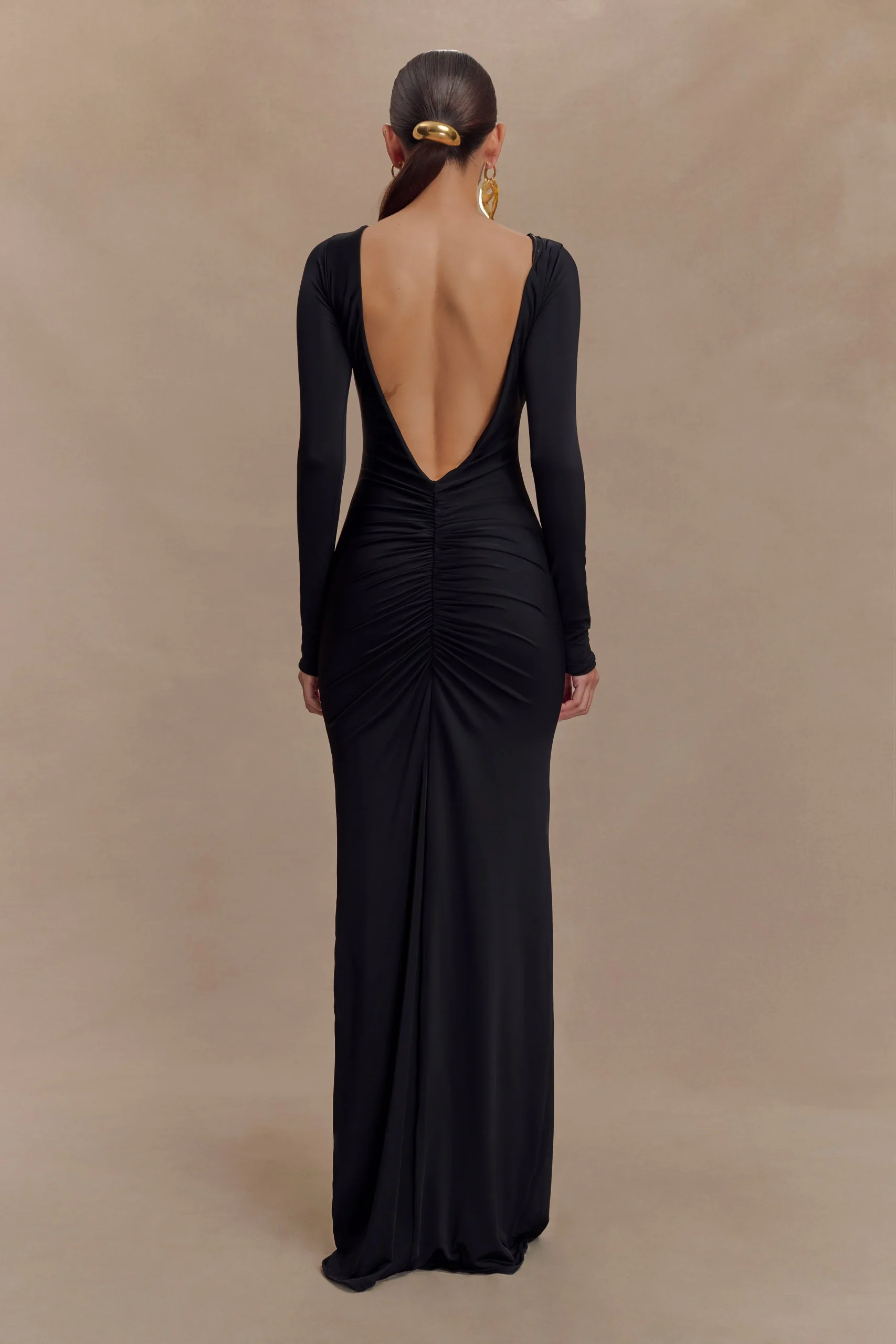 LouisaLong Sleeve Slinky Maxi Dress - Black