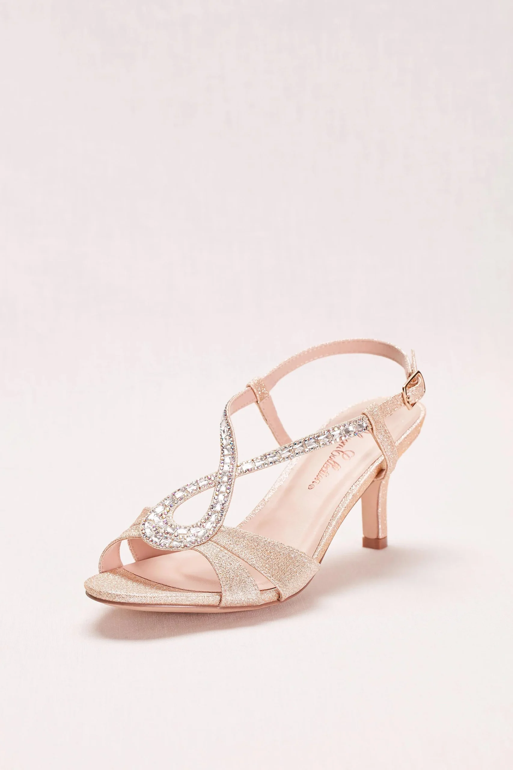 Low Heel Glitter and Crystal Embellished T-Strap