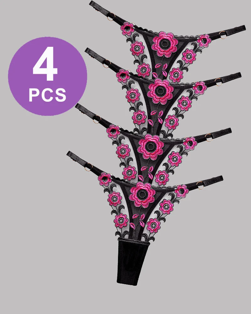 Low Waist Triangle Lace Thong Panty Set