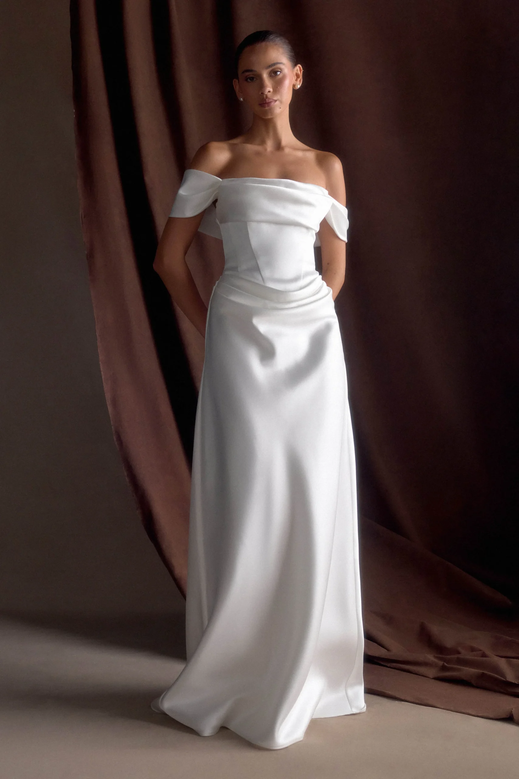LunaSatin Off Shoulder Gown - White