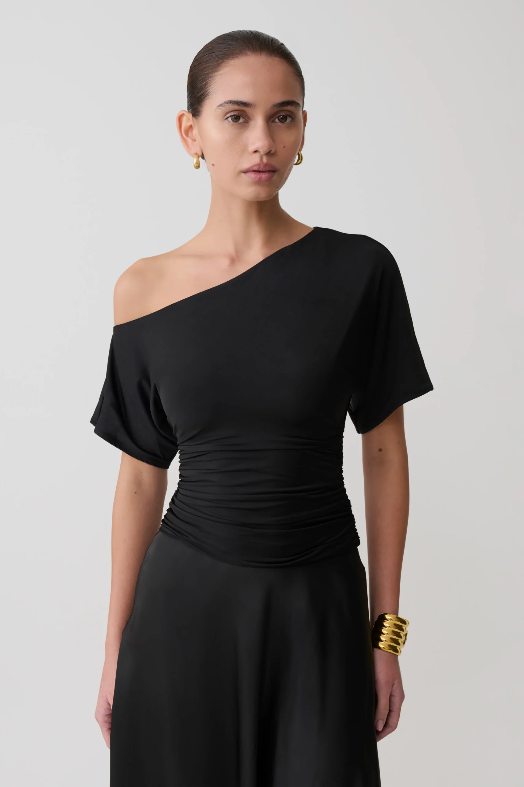 LuuOff Shoulder Slinky Top - Black