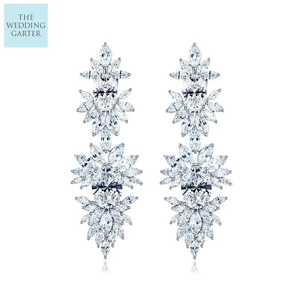 Luxury Cubic Zirconia Long Dangle Wedding Earrings