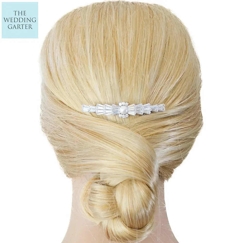 Luxury CZ Diamond & Pearl Bridal Hair Accessories Clip