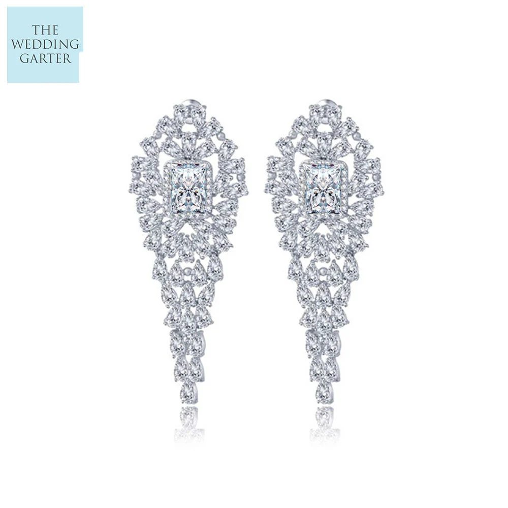 Luxury CZ Diamond Statement Bridal Earrings