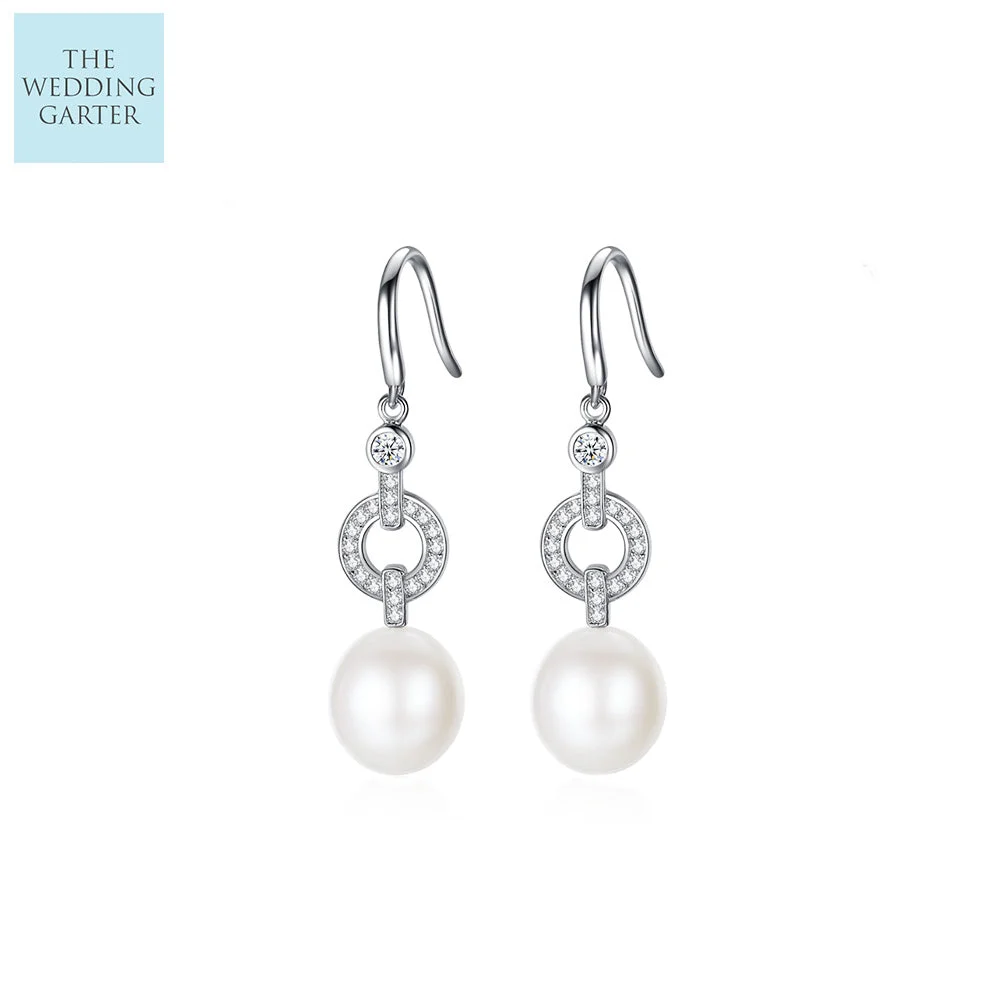 Luxury Freshwater Pearl & CZ Diamond Wedding Earrings