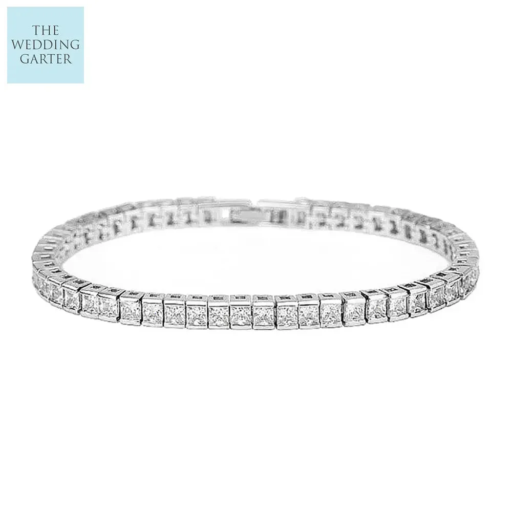 Luxury Princess Cut Cubic Zirconia Diamond Tennis Bracelet