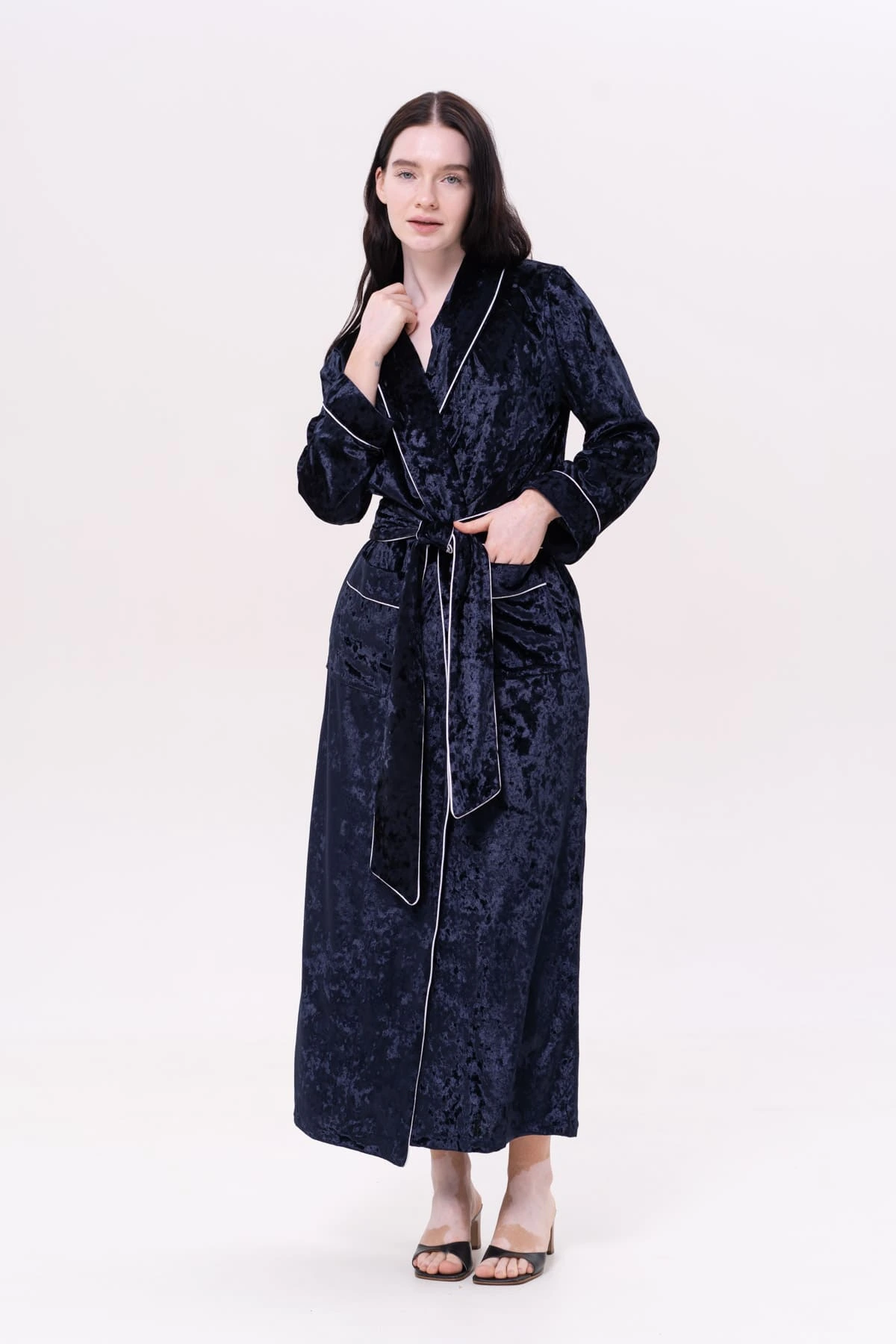 Luxury Velvet Dressing Gown in Navy
