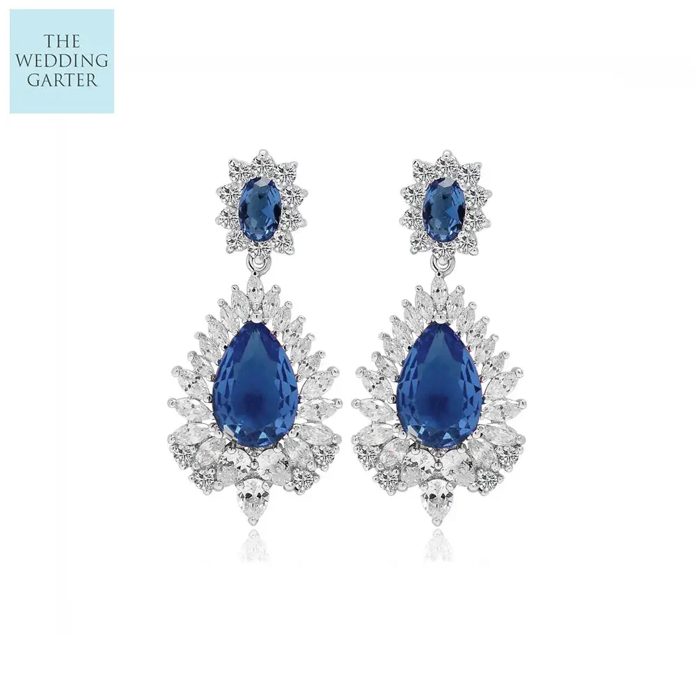 Luxury Vintage Something Blue CZ Earrings For Wedding