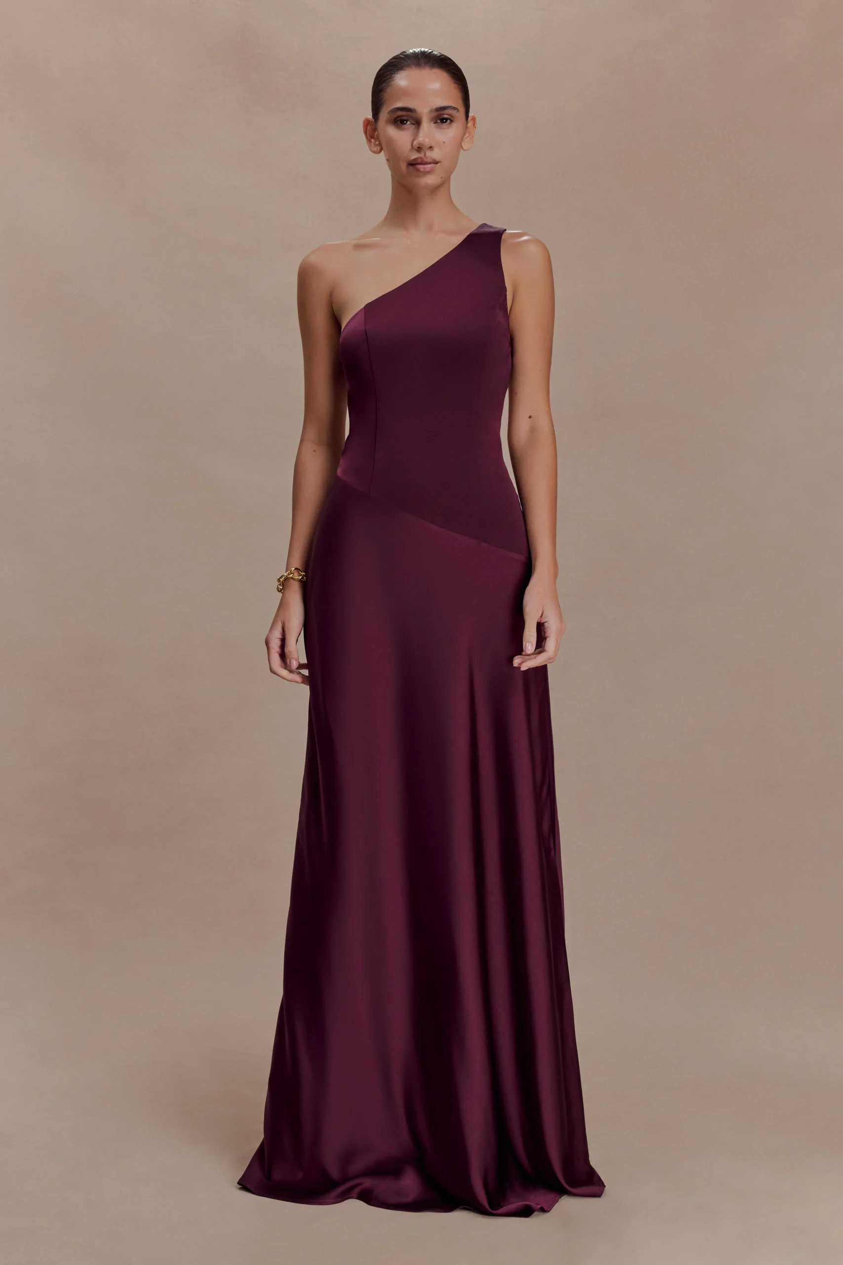 LylaAsymmetrical Satin Maxi Dress - Plum