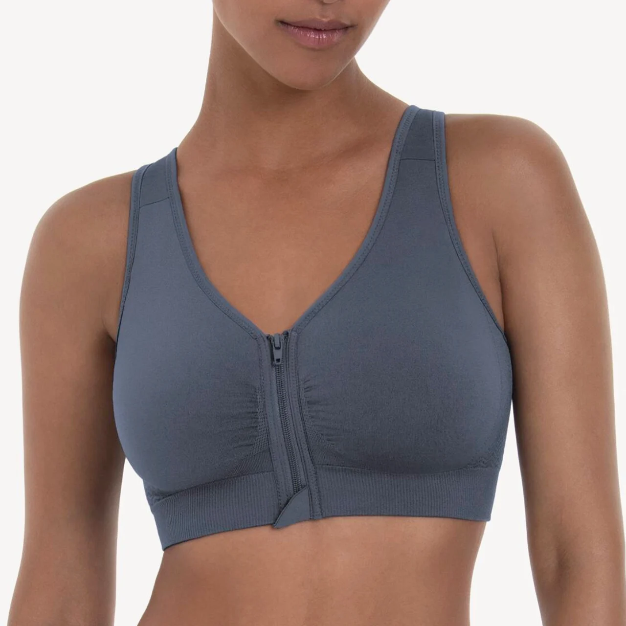 Lynn Zip Front Closure Soft Bra in Sky Grey