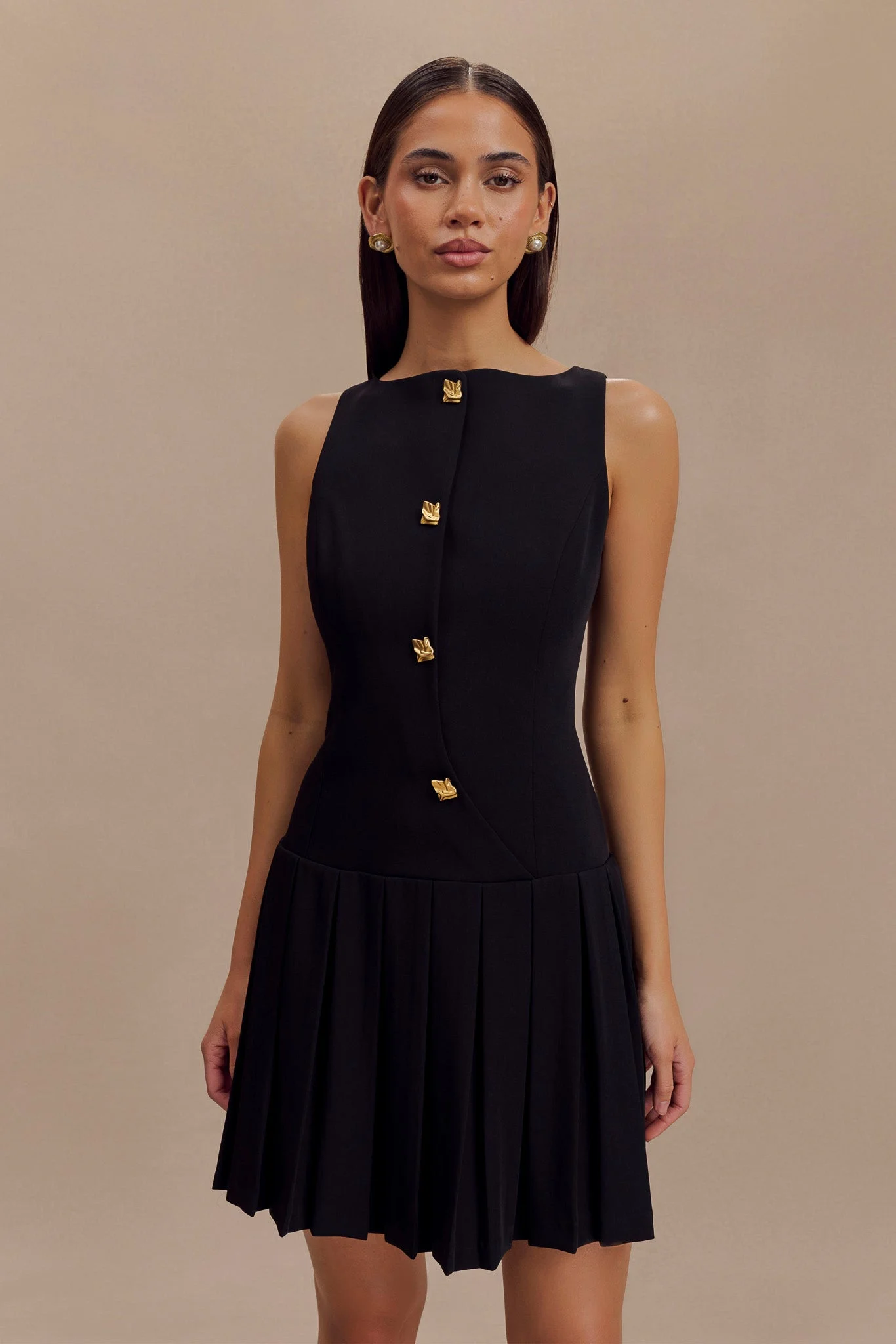 MackenzieSleeveless Pleated Mini Dress - Black