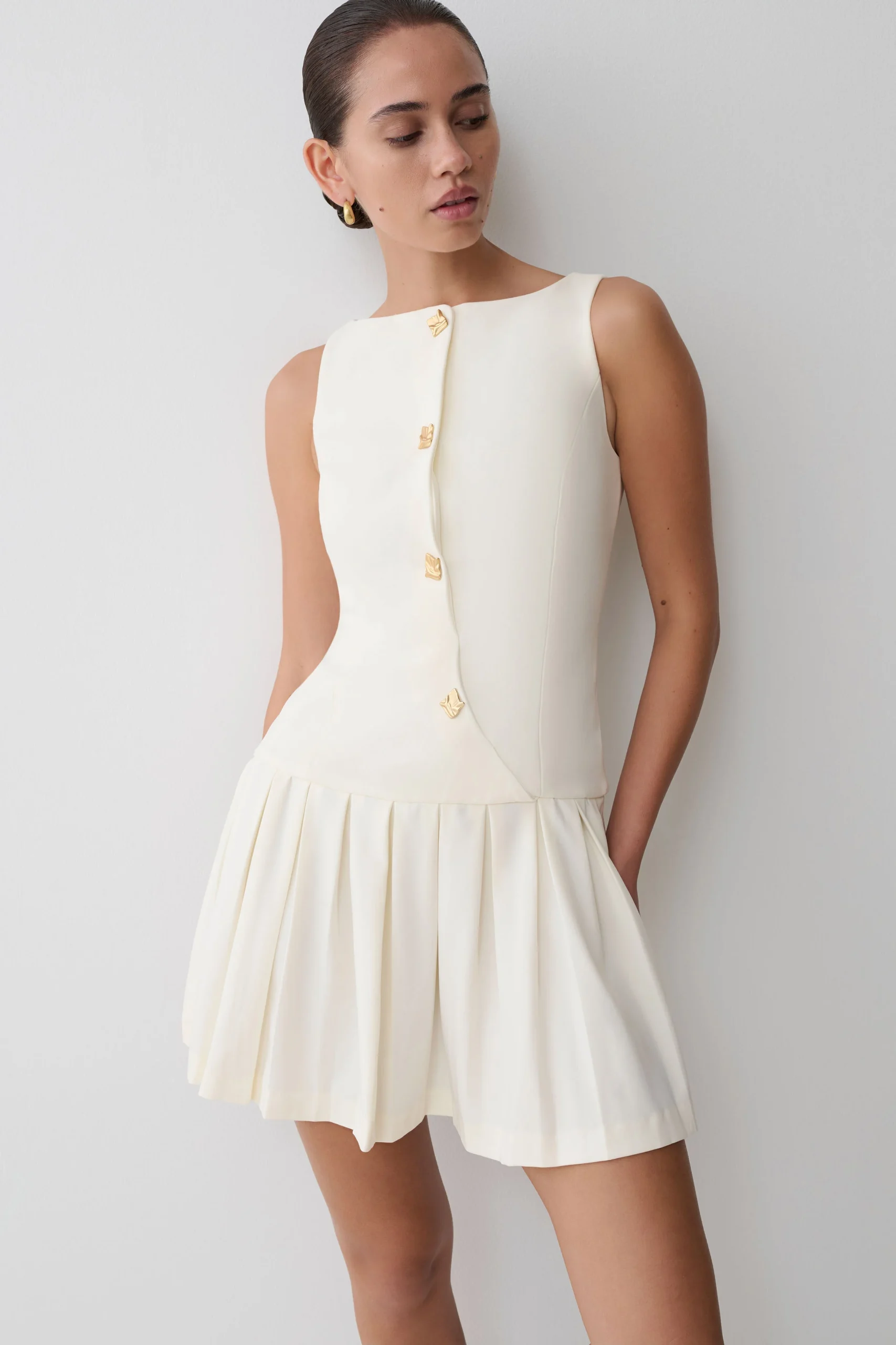MackenzieSleeveless Pleated Mini Dress - Ivory