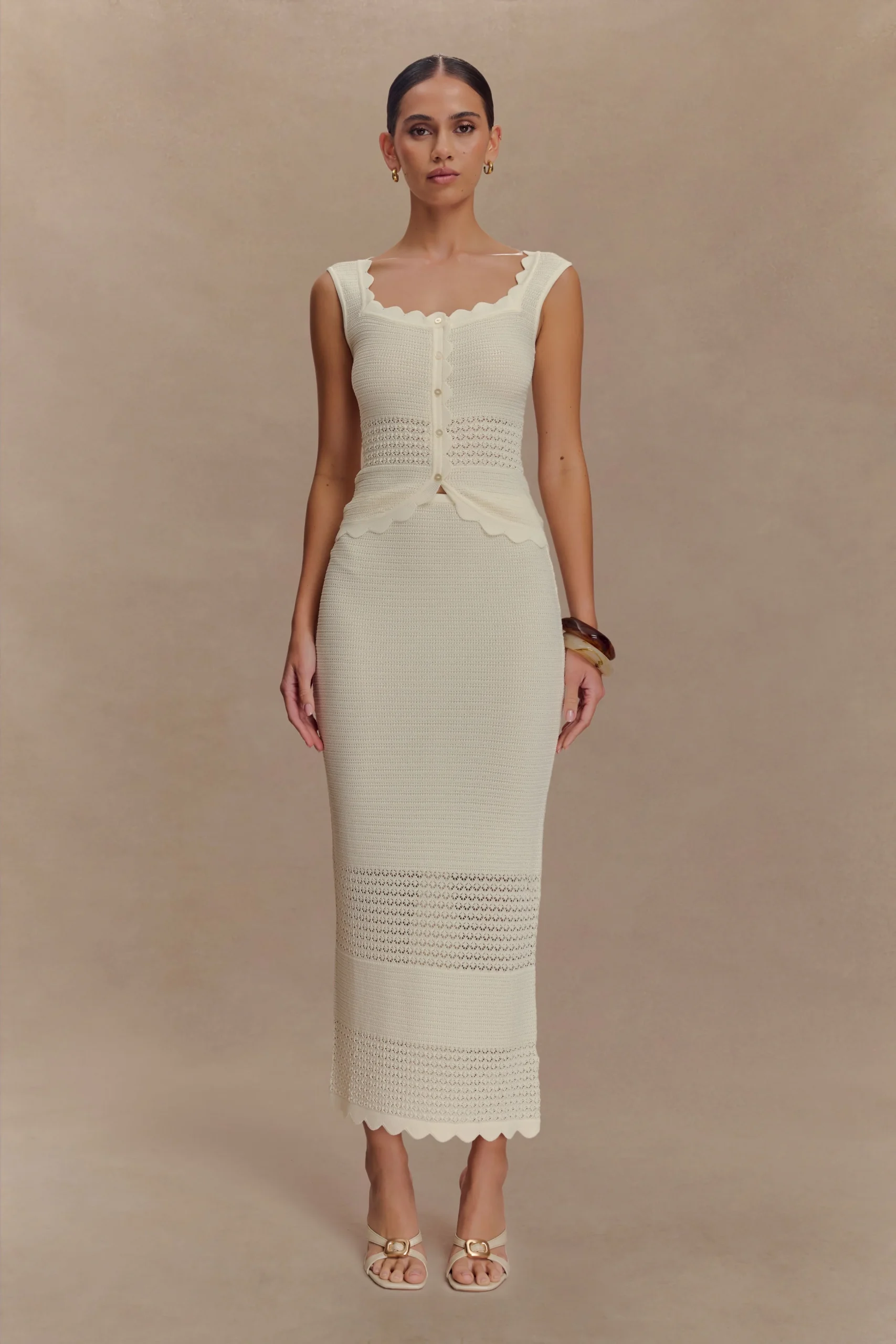 MadelineScallop Knit Midi Skirt - Ivory