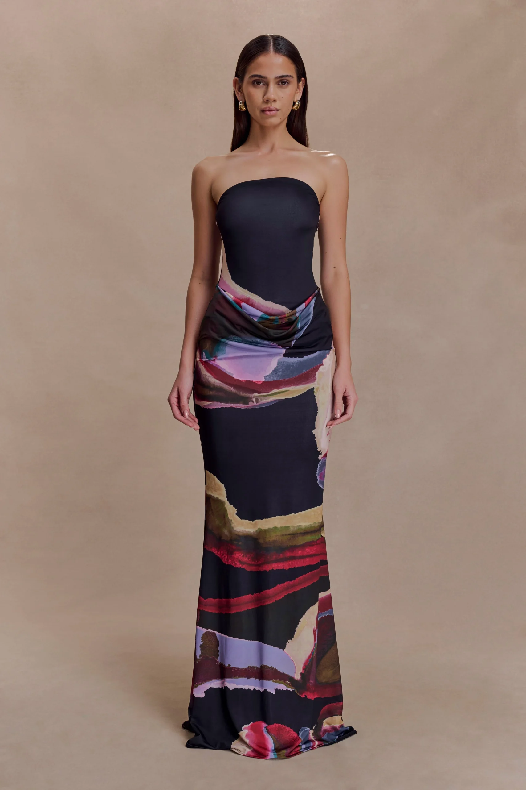 MadisonFINAL SALEStrapless Slinky Maxi Dress - Multi Fluid Reverie Print
