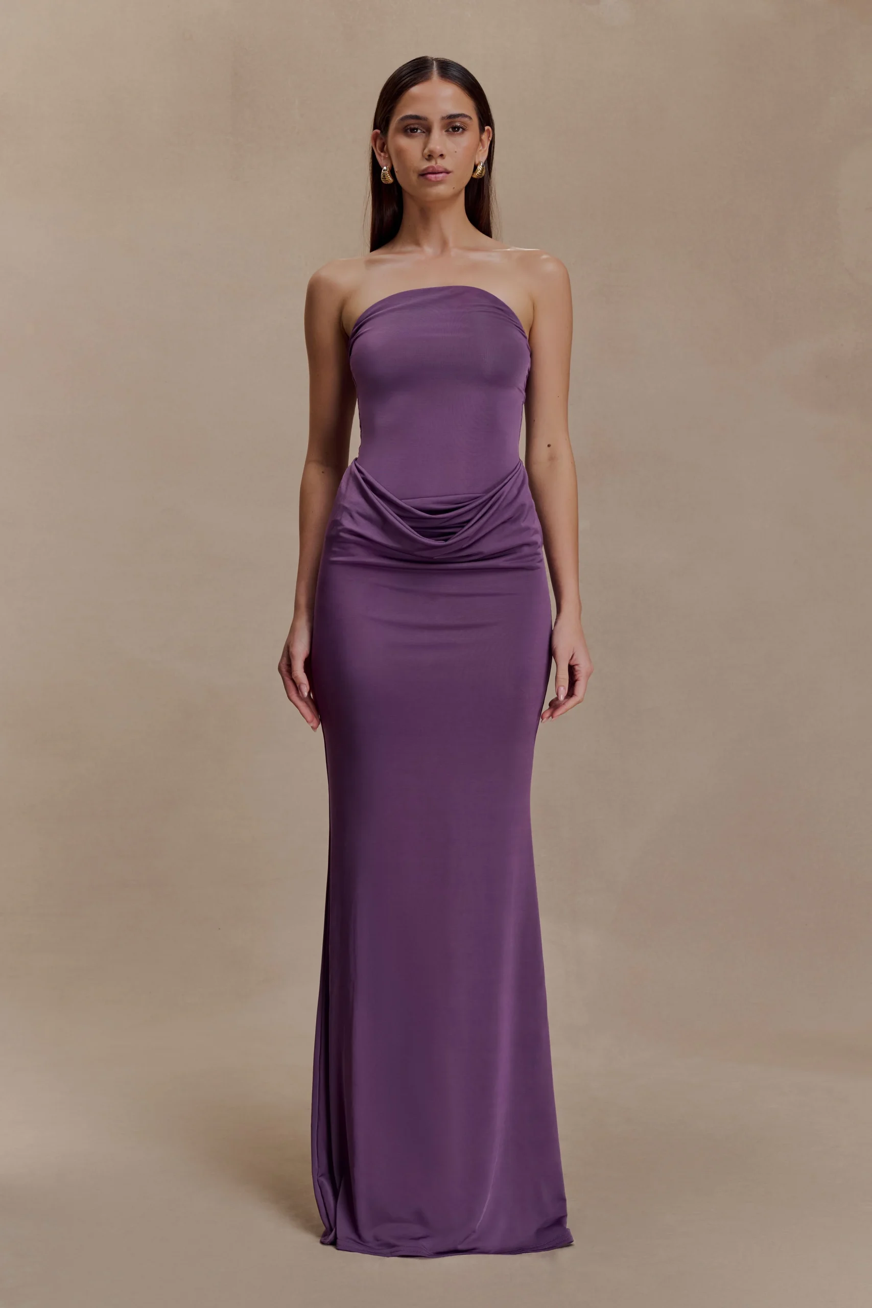 MadisonStrapless Slinky Maxi Dress - Purple
