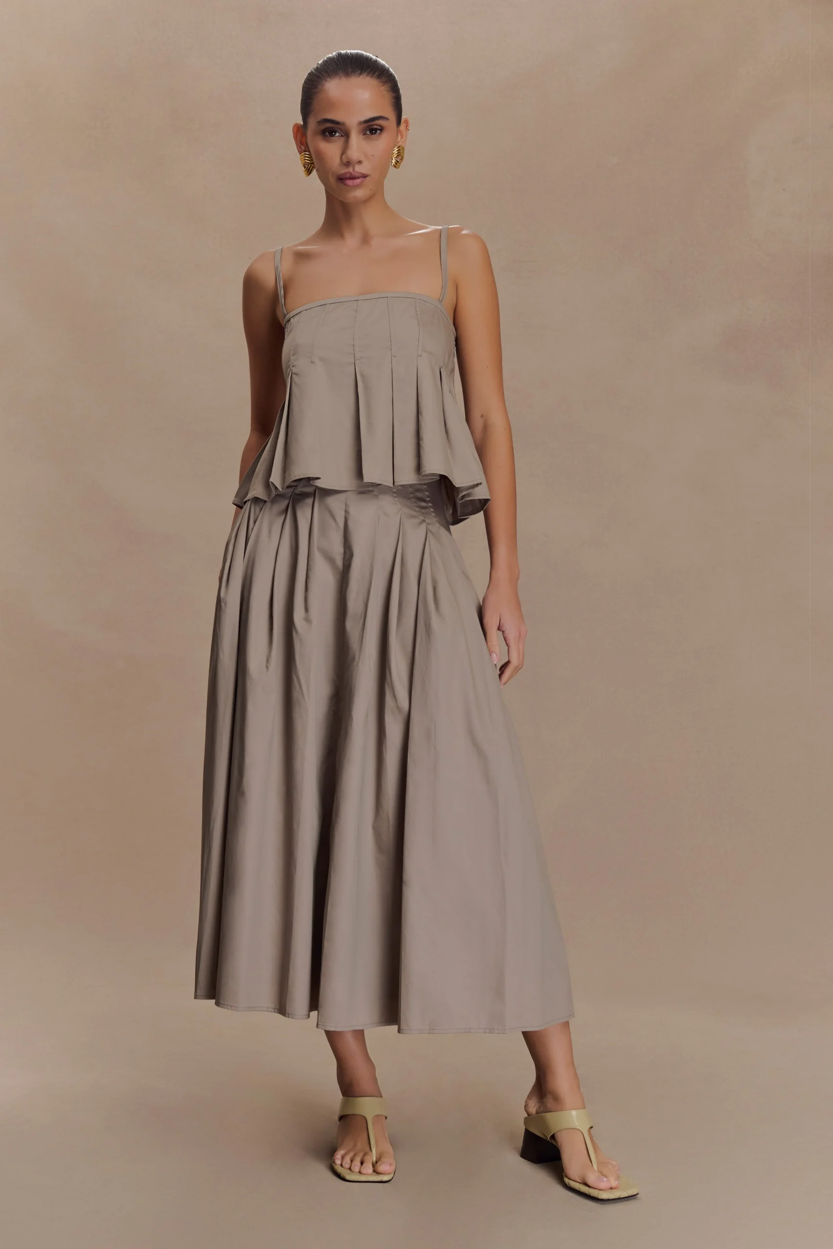 MaeFINAL SALEA-Line Midi Skirt - Pebble Brown