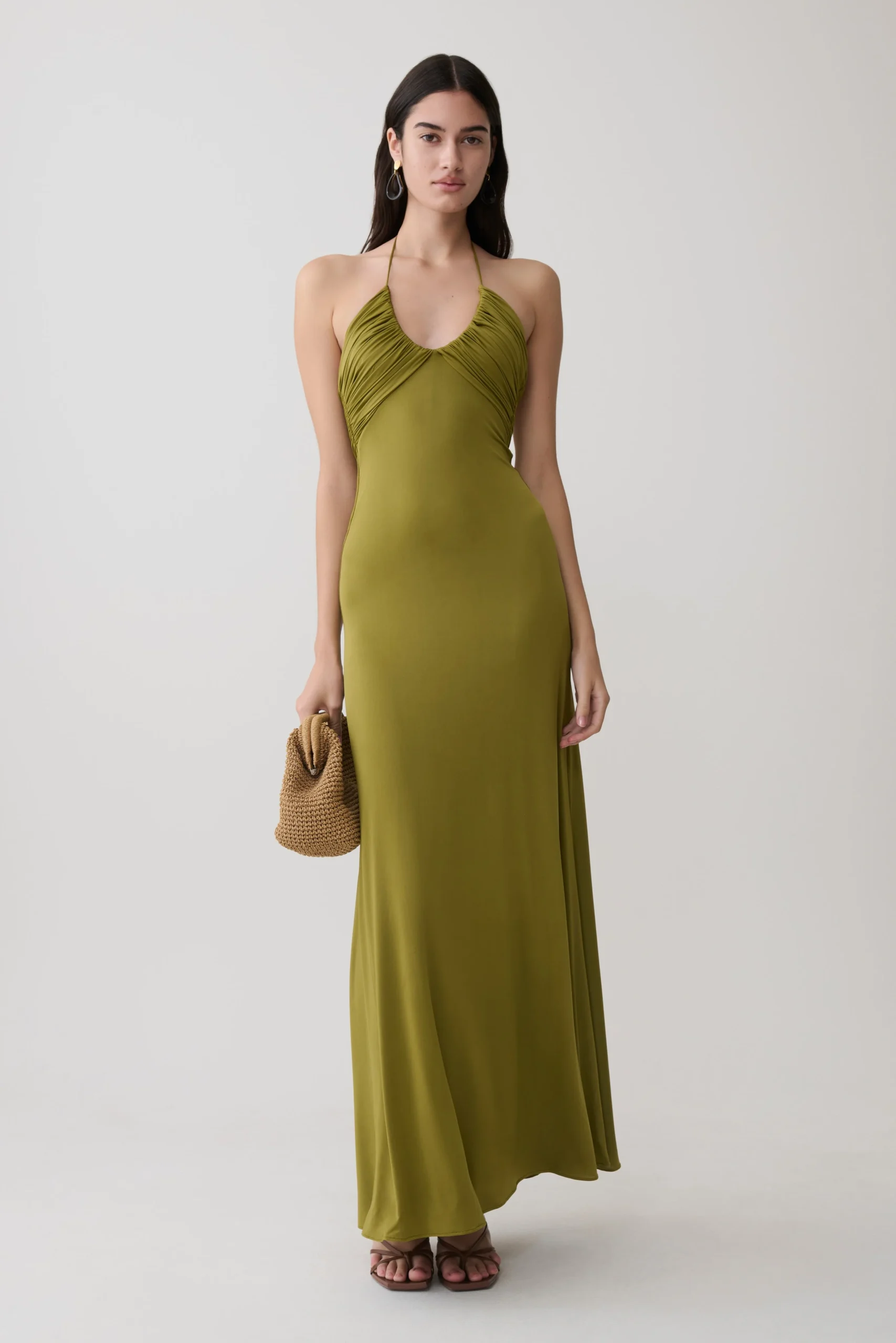 MaelyGathered Slinky Maxi Dress - Olive
