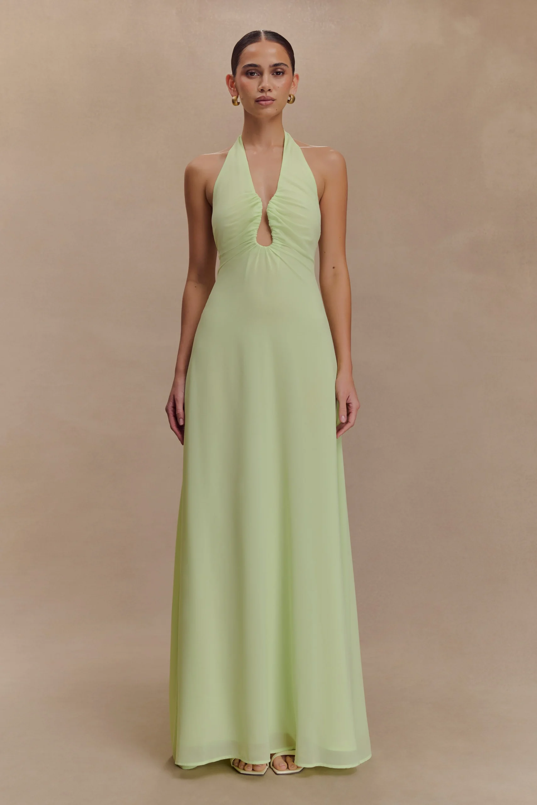 MalakhaiChiffon Halter Maxi Dress - Pastel Green