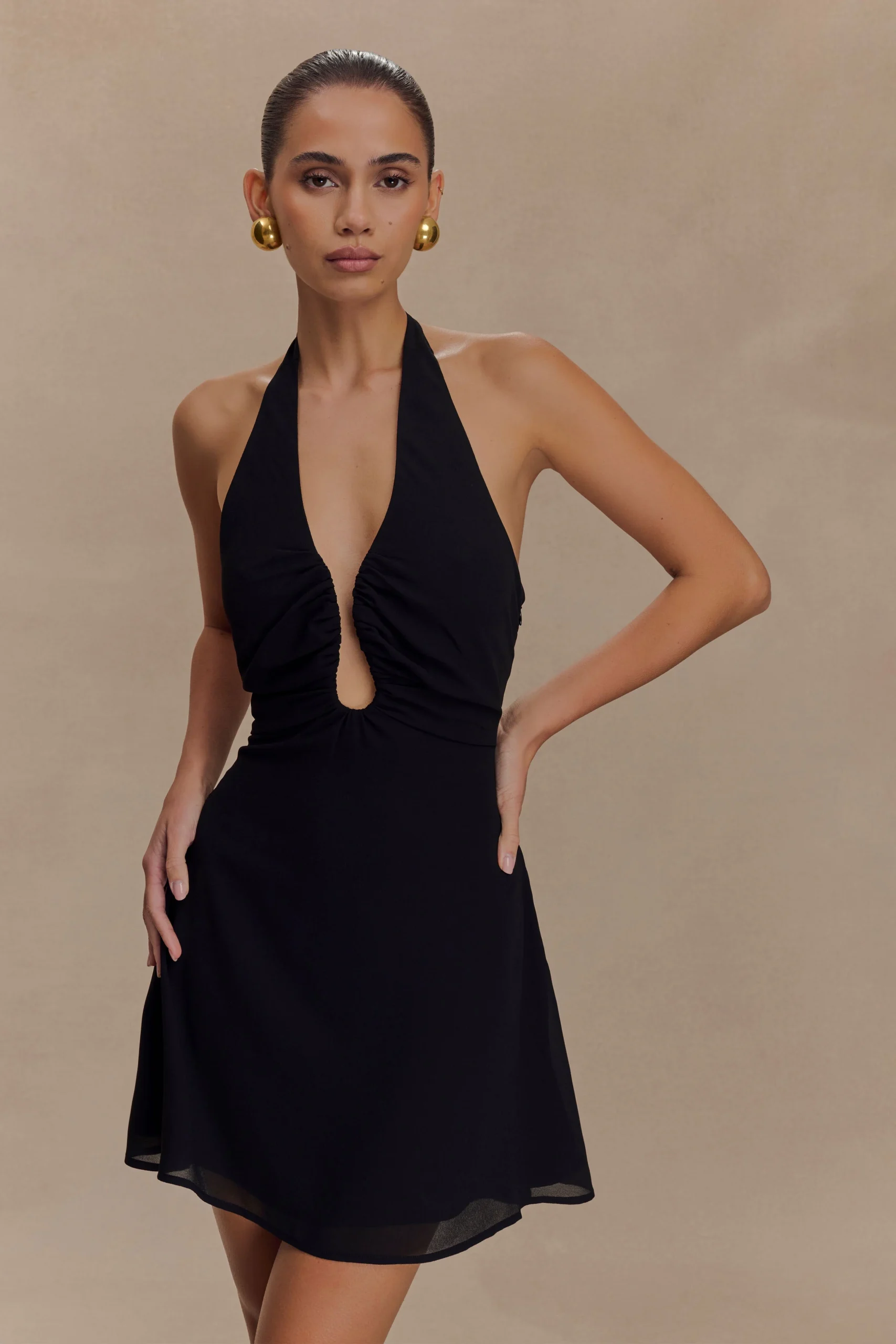 MalakhaiChiffon Halter Mini Dress - Black