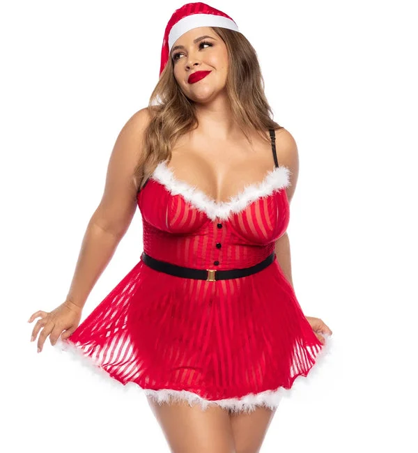 Mapale Mrs. Claus 2 Piece Set PLUS: Peek-a-Boo Dress and Hat (60010X) - Red